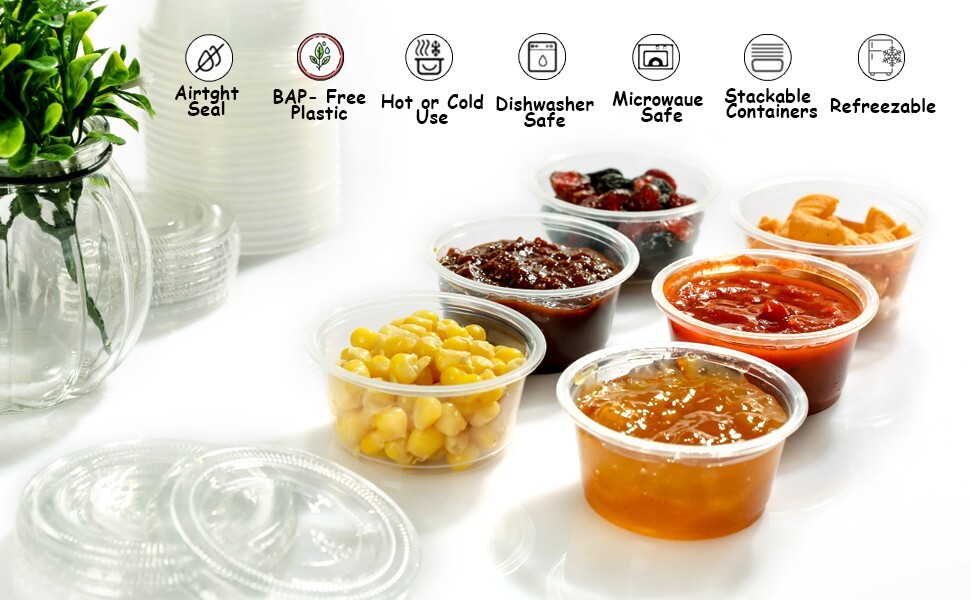 [2 Ounce, 500 Sets] Plastic Portion Cups with Lids Disposable Plastic Cups