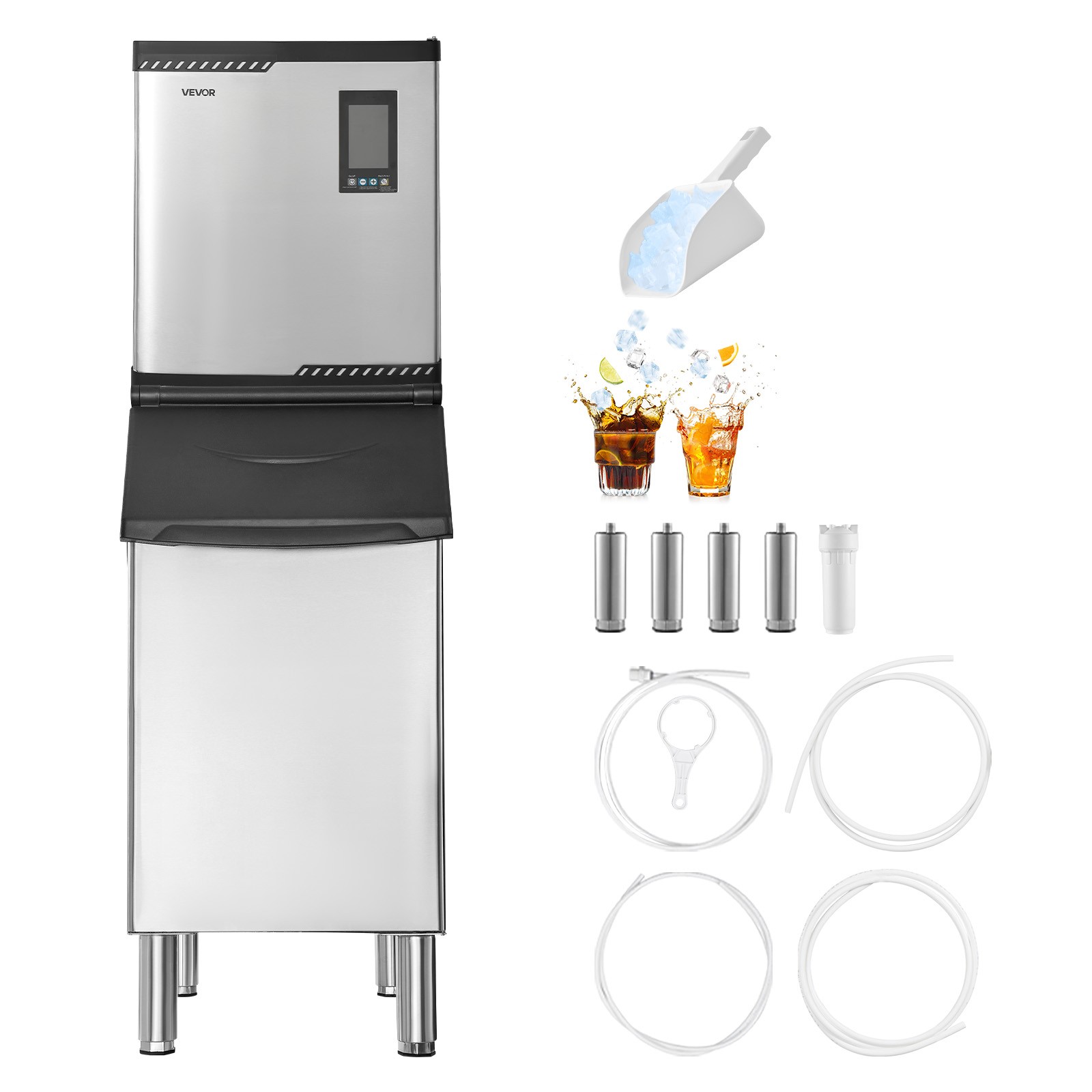 VEVOR Commercial Ice Maker 300LBS/24H with 300LBS Storage Bin Auto Self-Cleaning