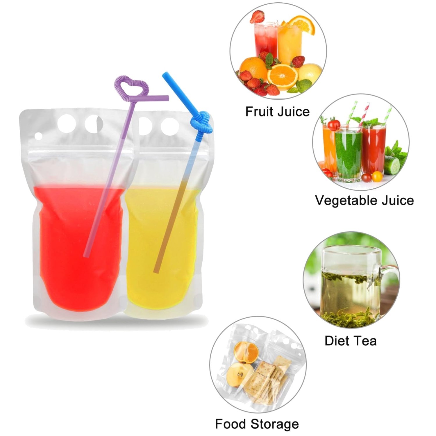 Disposable Juice Pouches for Adults and Kids, 100 Count