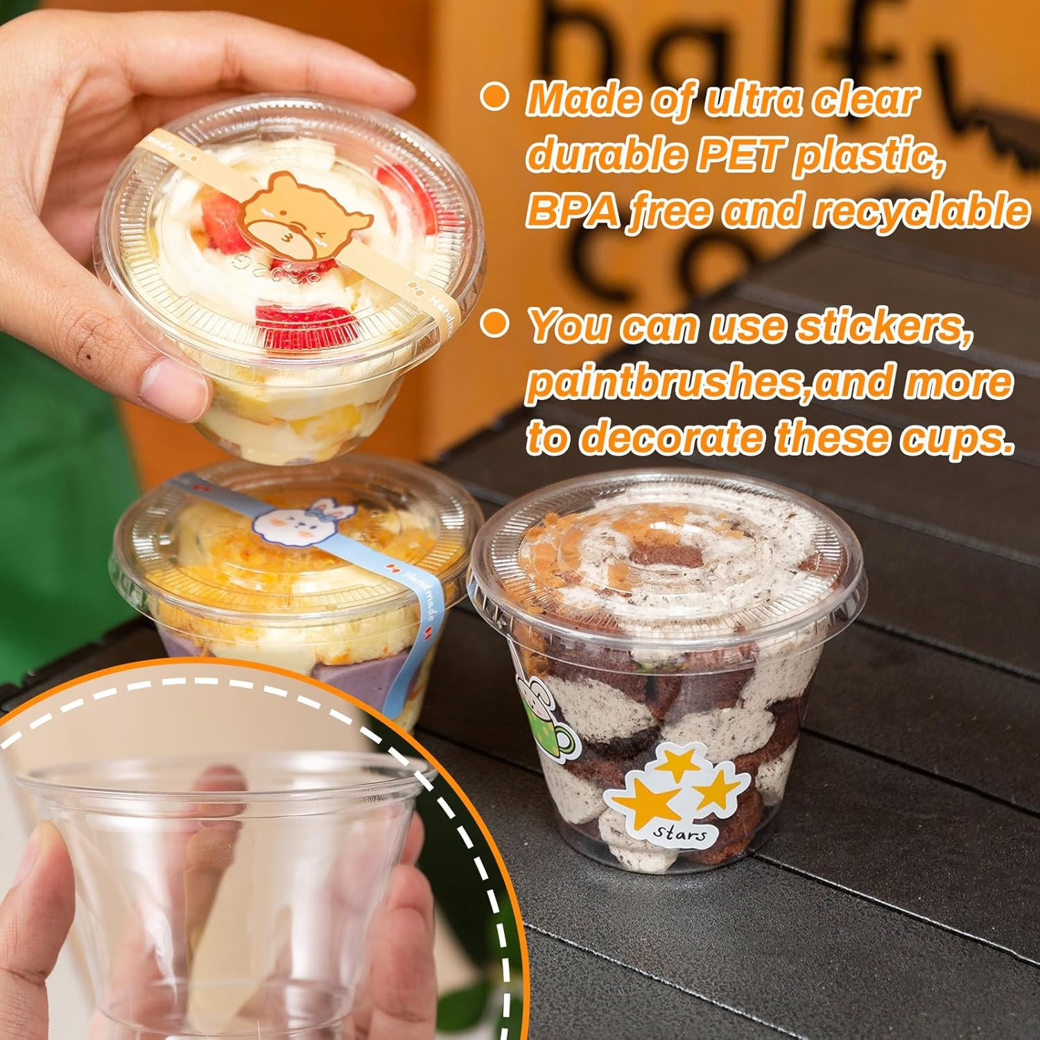 100 Pcs 8 OZ Disposable Plastic Cups with Flat Lids,Clear Portion Cups with Flat
