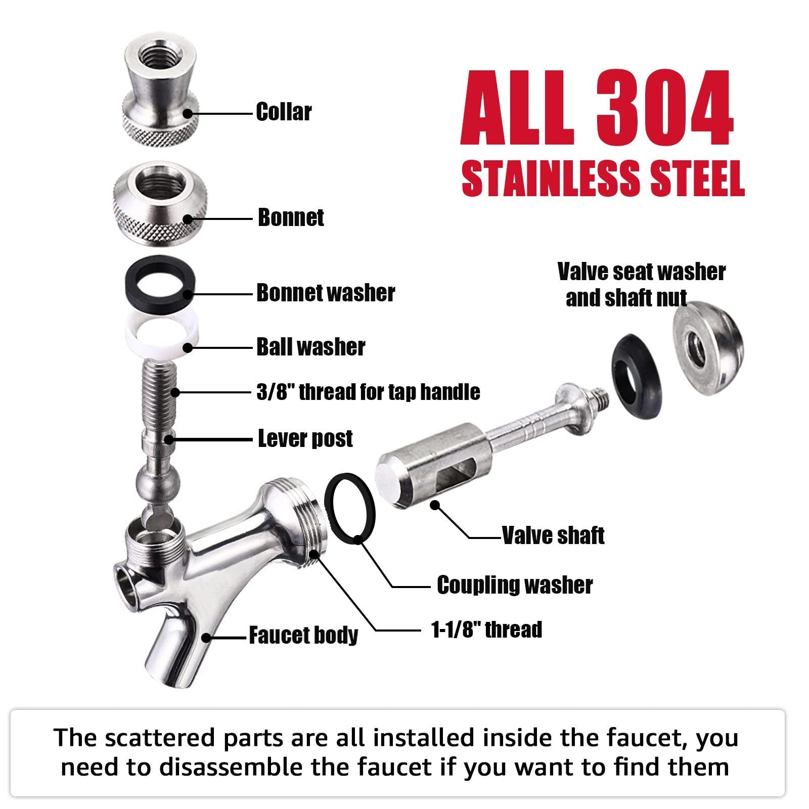 MRbrew Upgraded Draft Keg Tap, All Commercial 304 1 Count (Pack of 1), Silver