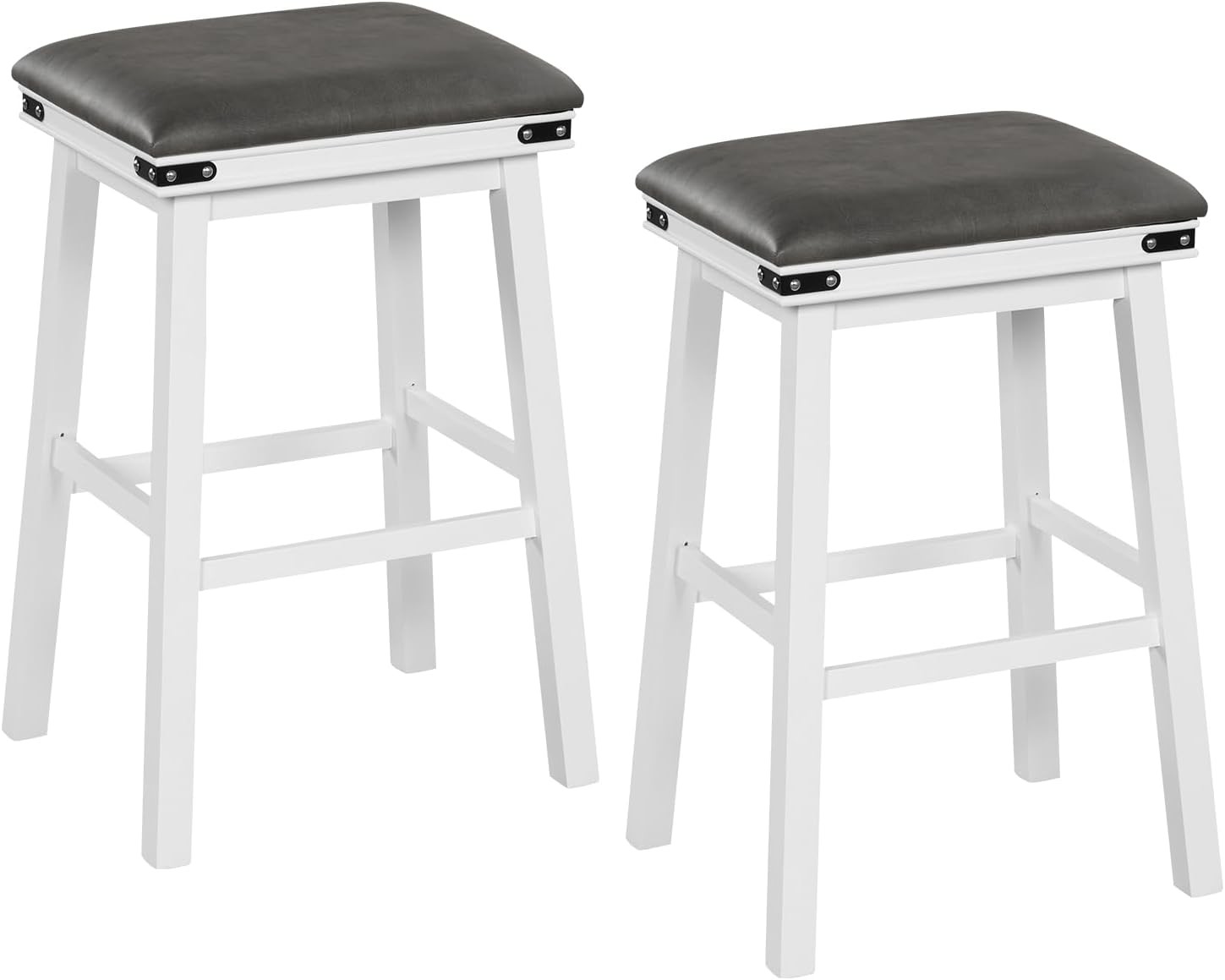 Bar Stools Set of 2, Faux PU Leather Farmhouse Wood 30″ Bar Height Barstools
