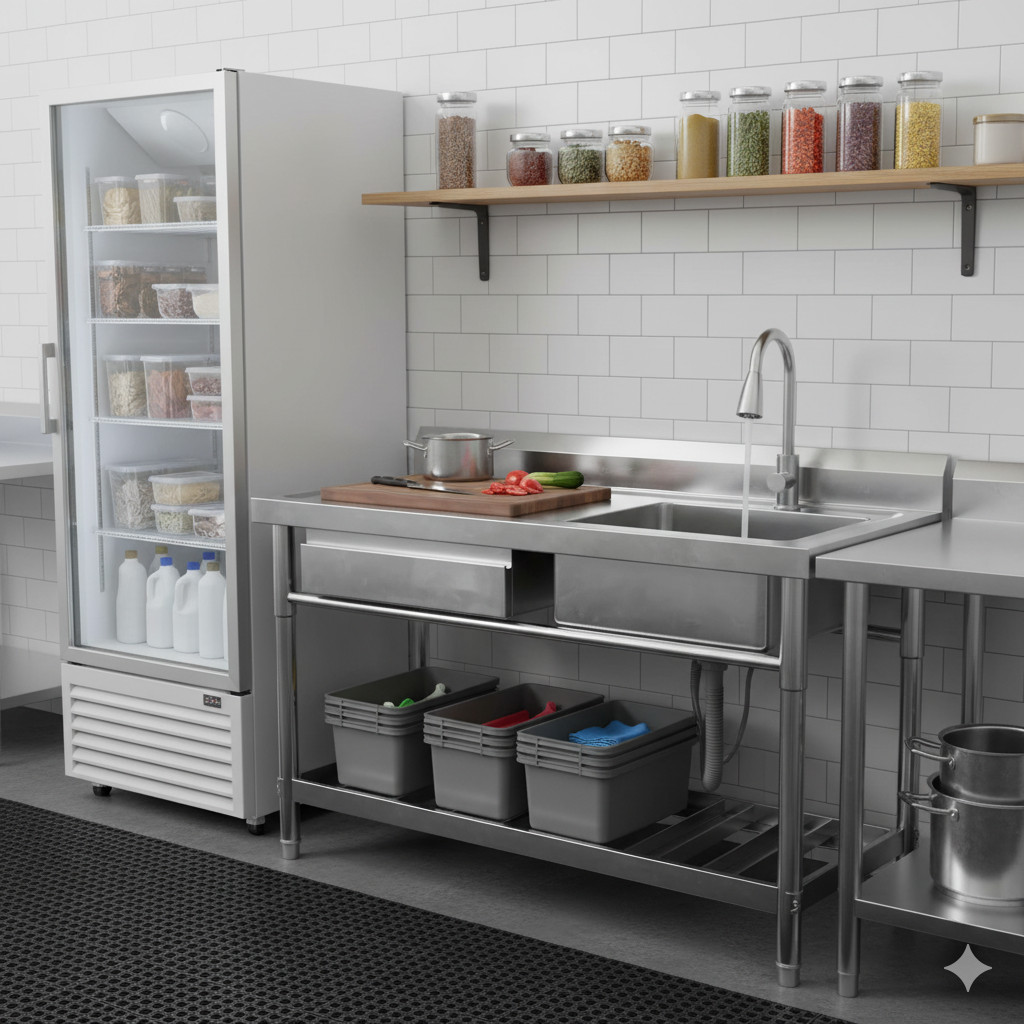 Freestanding Stainless Steel Utility Sink with Cabinet Pull-Out Faucet