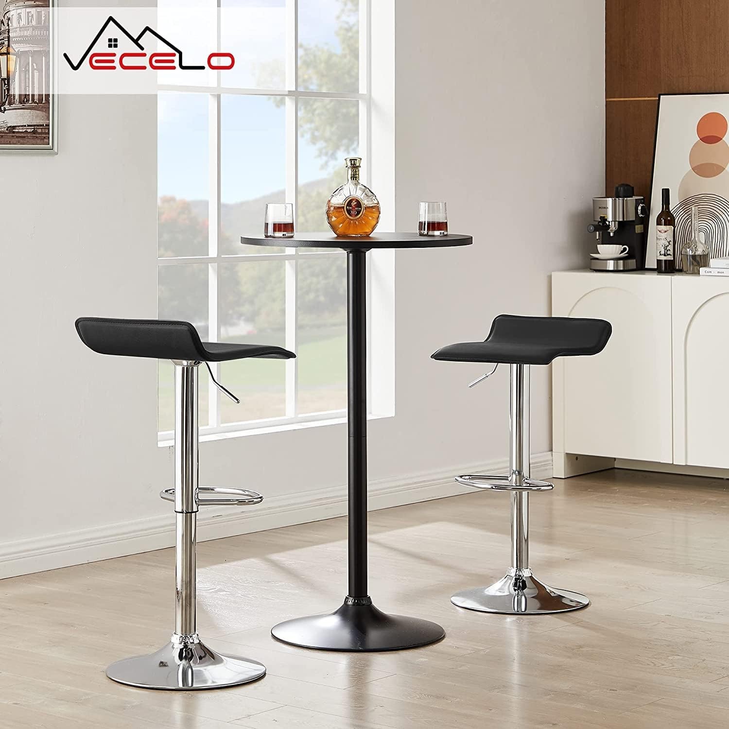 Bar Stools Set of 4, Armless Adjustable Swivel Barstools, Modern Backless