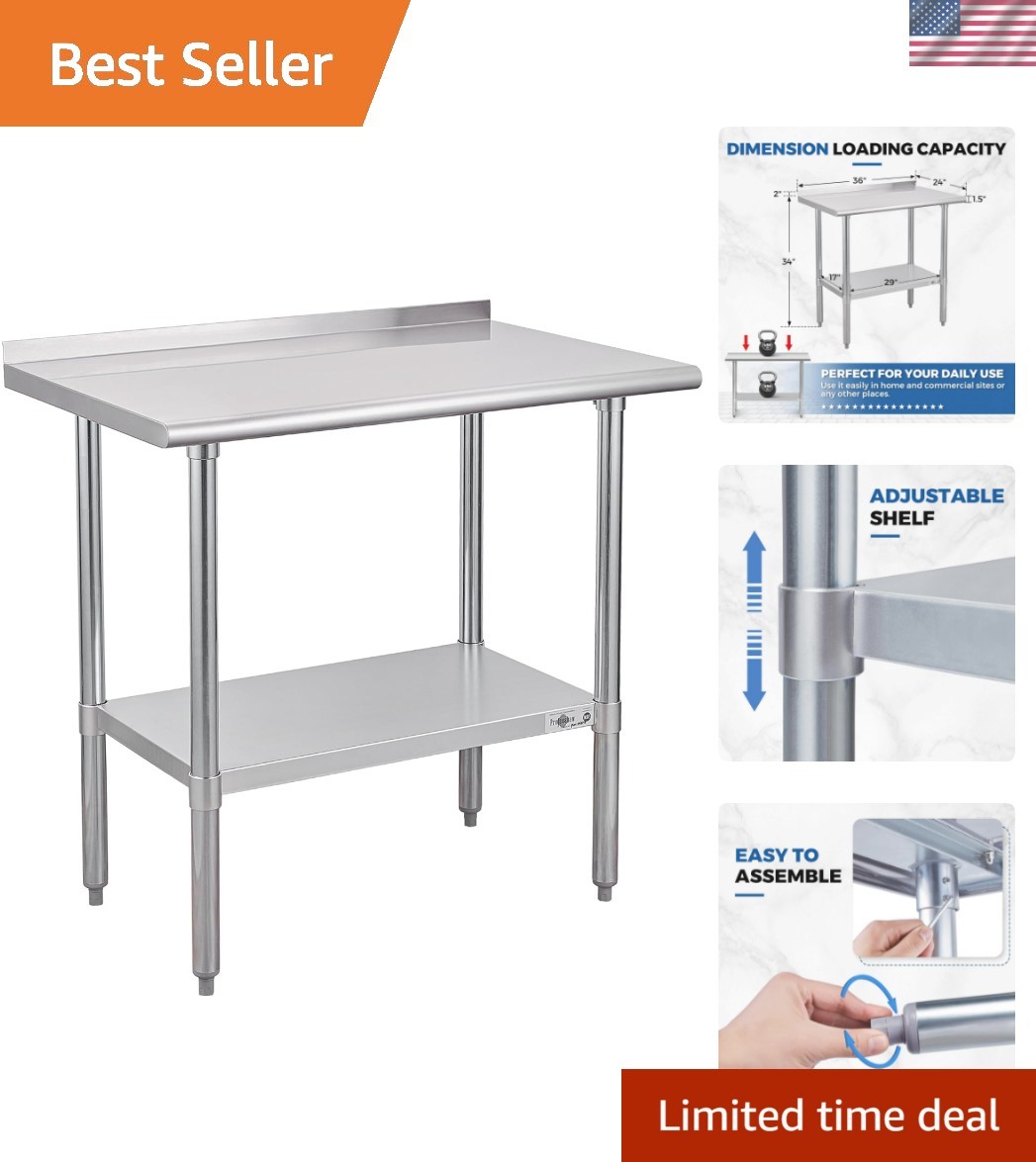 Stainless Steel Prep Table NSF Commercial Work Table with Backsplash and Unde…