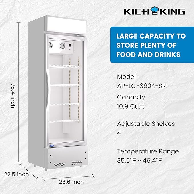 Merchandiser Refrigerator 11 Cu.ft Glass Door Commercial Display Cooler For Bar