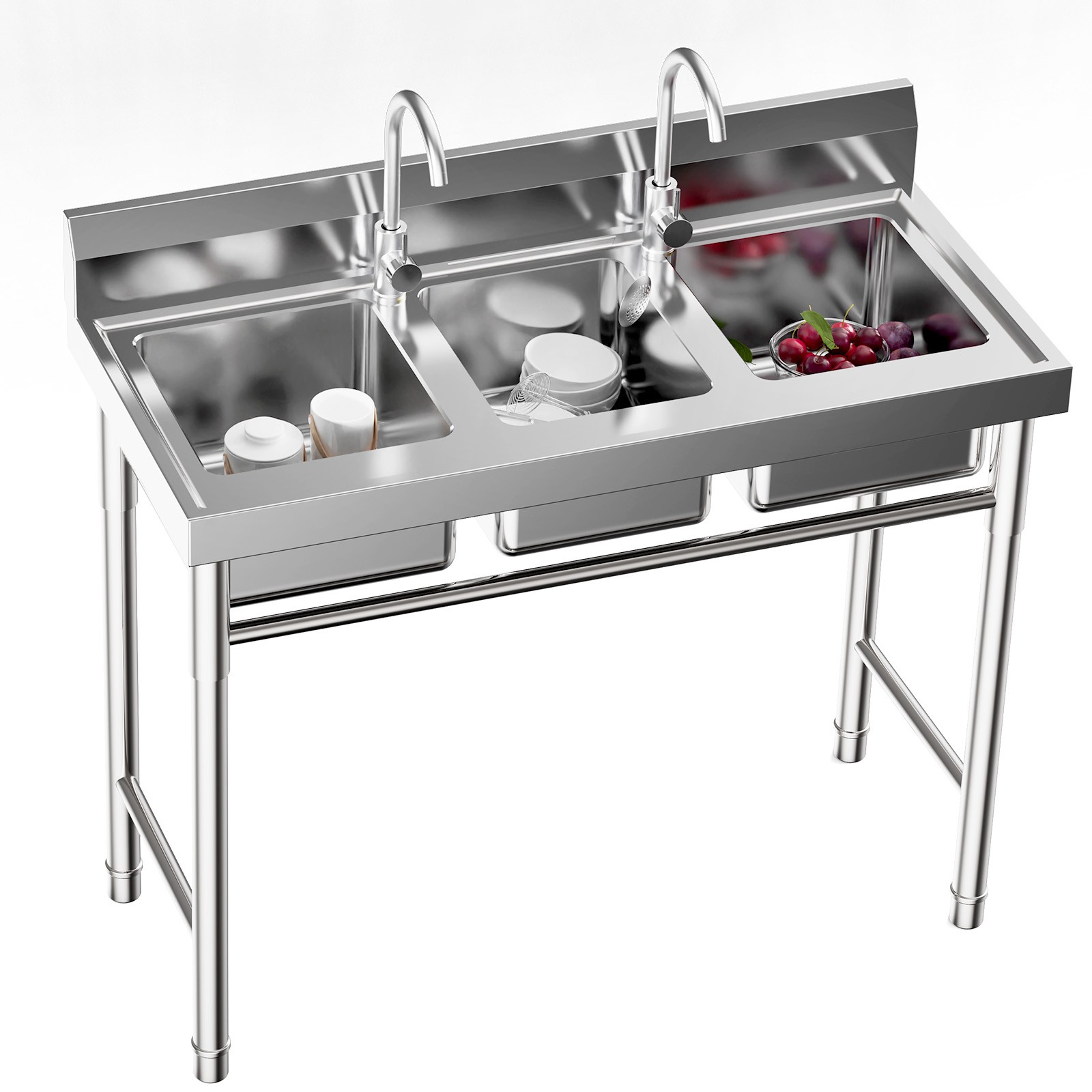 Commercial Sink Stainless Steel 3 Compartment Kitchen Utility Sink With Faucet