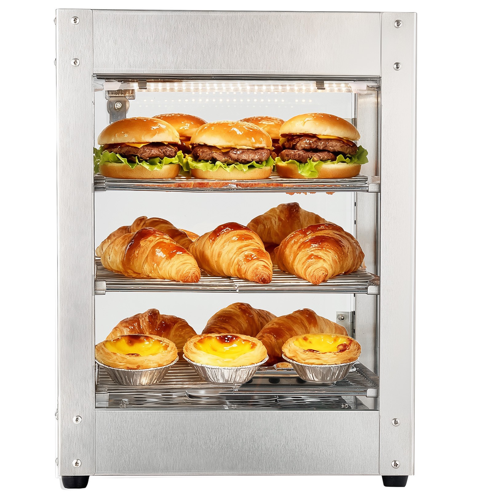VEVOR 3-Tier Commercial Food Warmer Display Pizza Cabinet 34L with LED Light