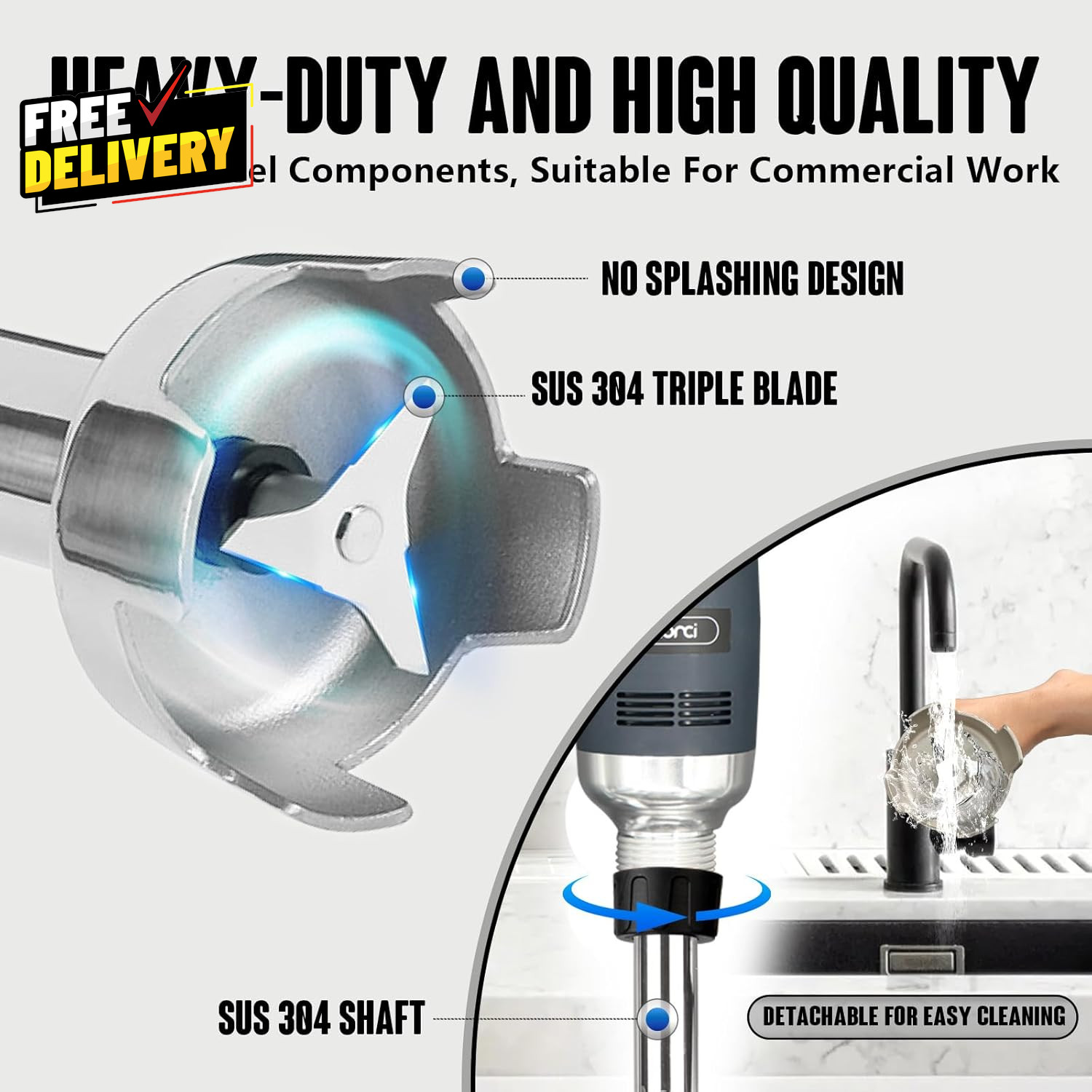500W Commercial Immersion Blender 16 SUS 304 Removable Shaft Heavy Duty Power…