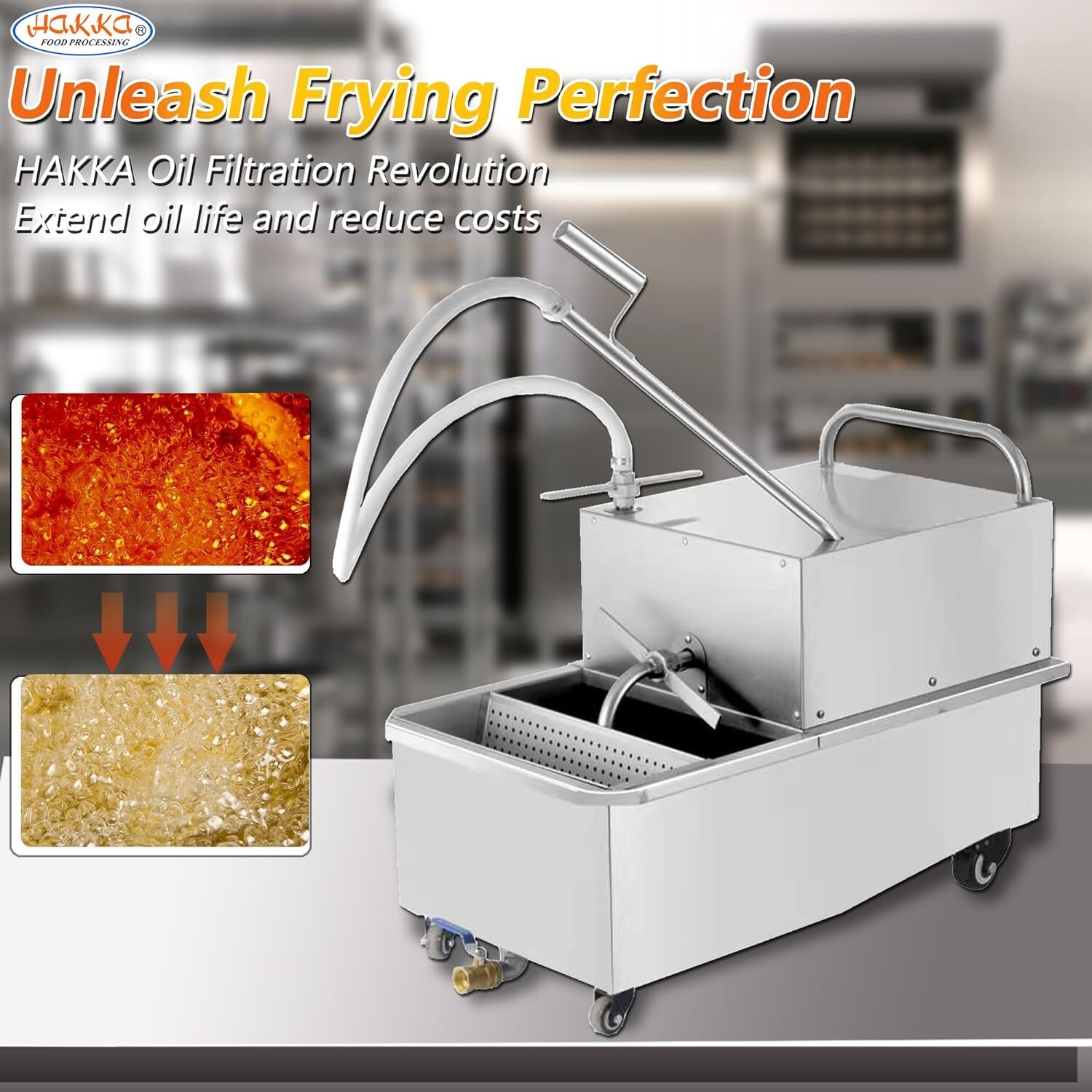 Hakka 48L Oil Filter Machine Commercial Oil Filtration System Deep Fryer 3/4 HP