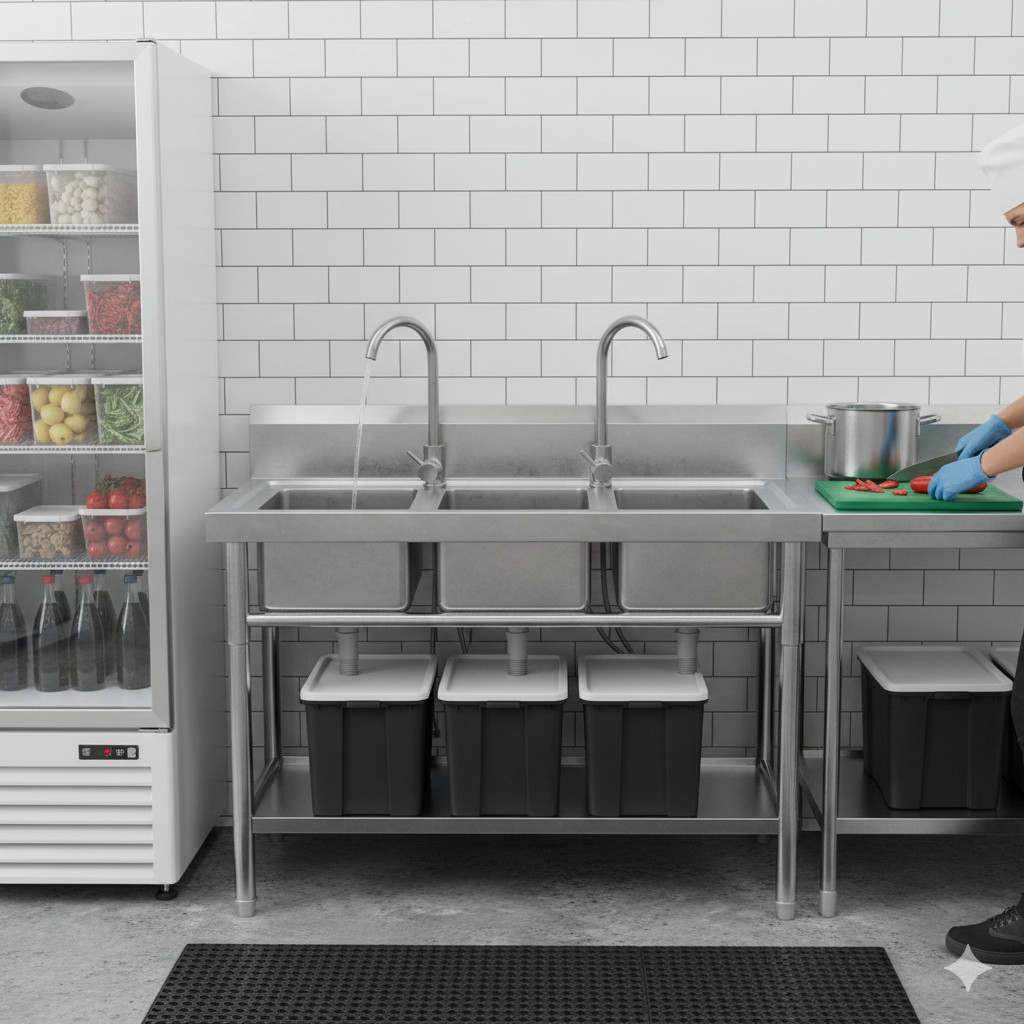 Freestanding Stainless Steel Utility Sink with Cabinet Pull-Out Faucet