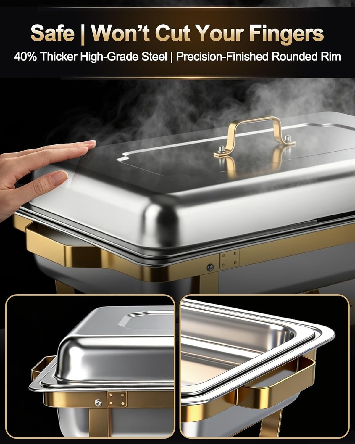 4-PK 9QT Rectangular Stainless Steel Chafing Dishes for Buffet w/ Lids