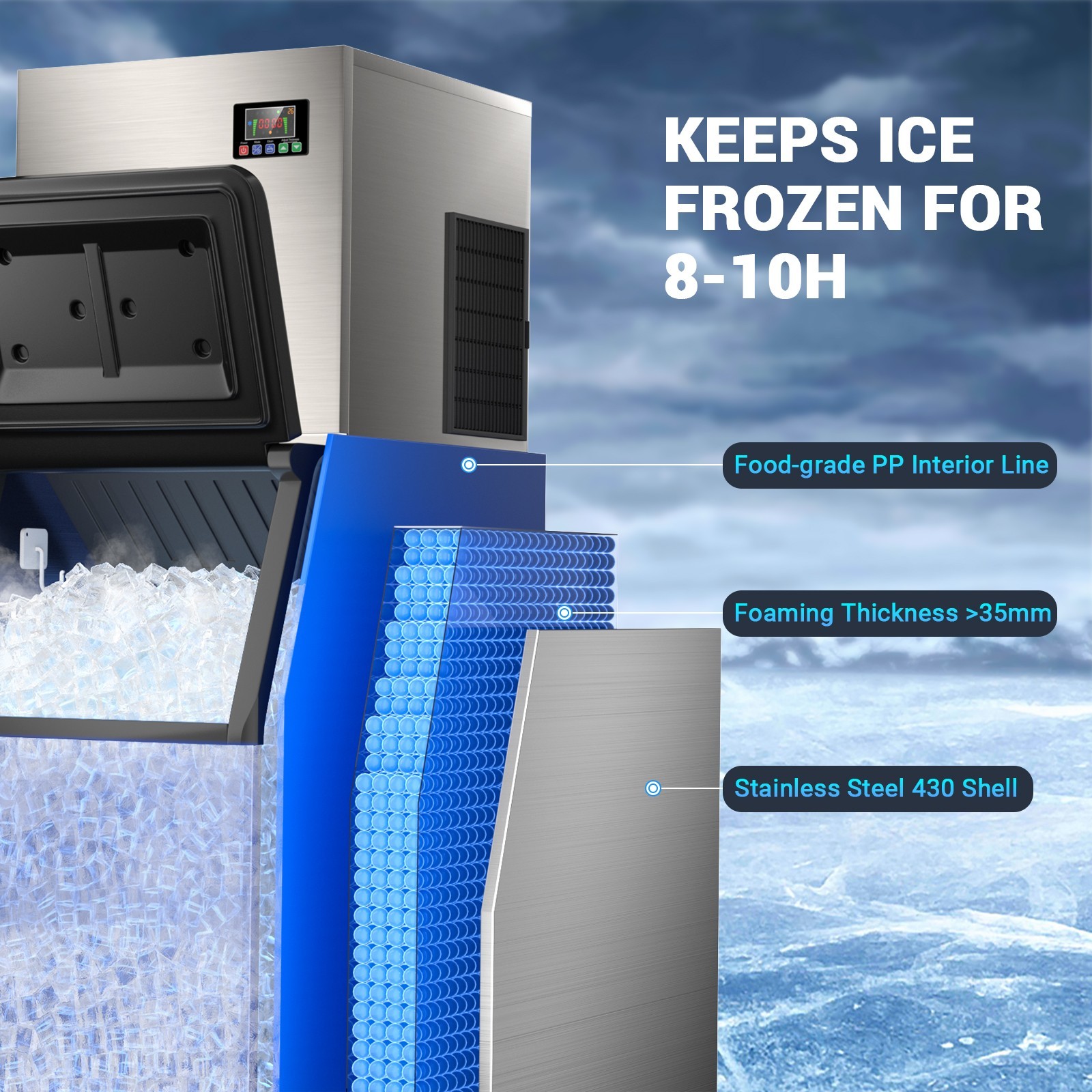 Commercial Ice Maker 680lbs/24H Freestanding Ice Maker Machine Self-Cleaning