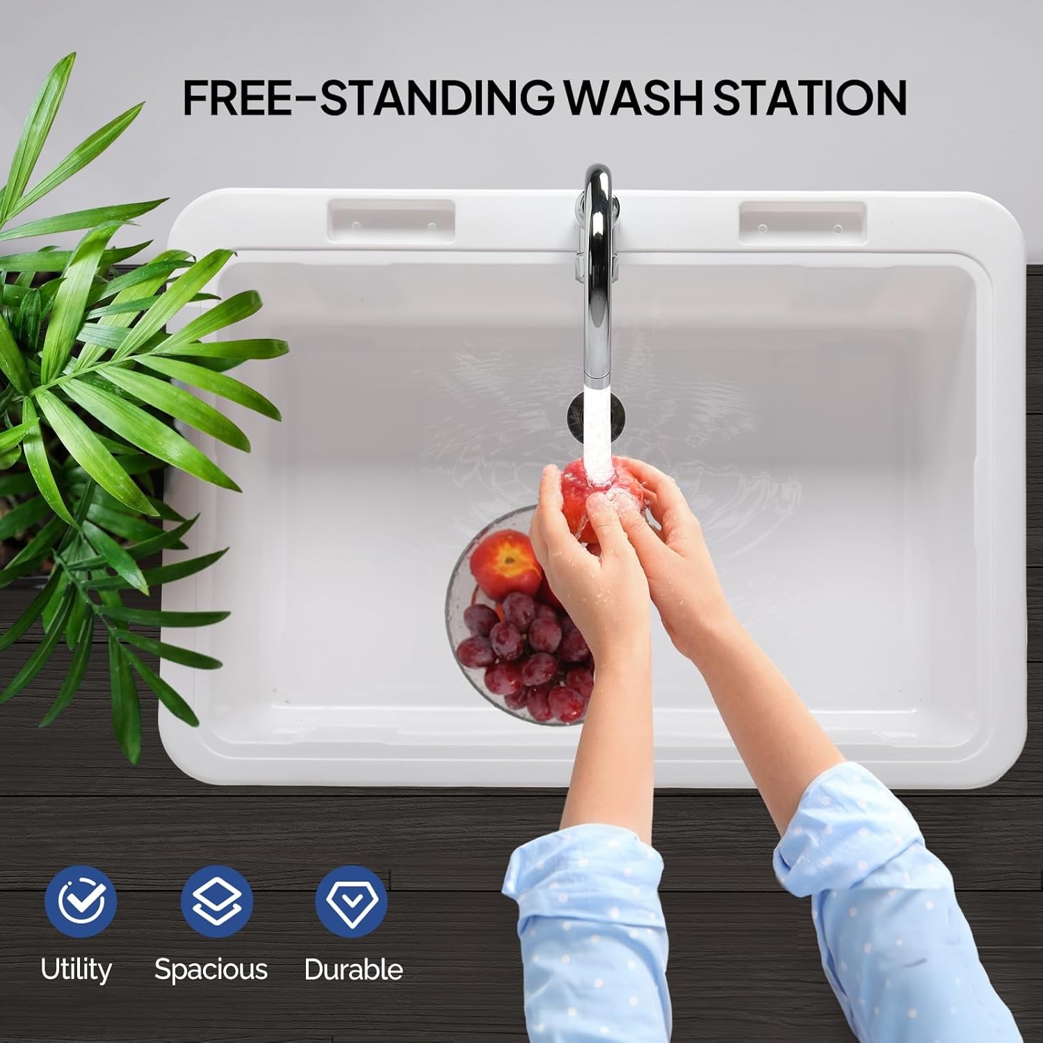32.3″L x 22.4″W x 49.6″H In/Outdoor Utility Sink with Stainless Steel Faucet