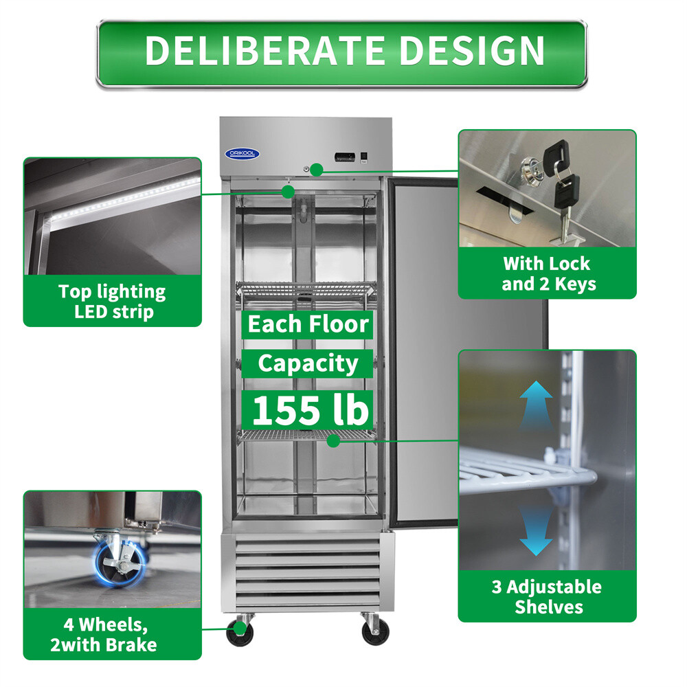 ORIKOOL 27″ Commercial Freezer 23 Cu.ft with 1 Solid Door-ETL Approved