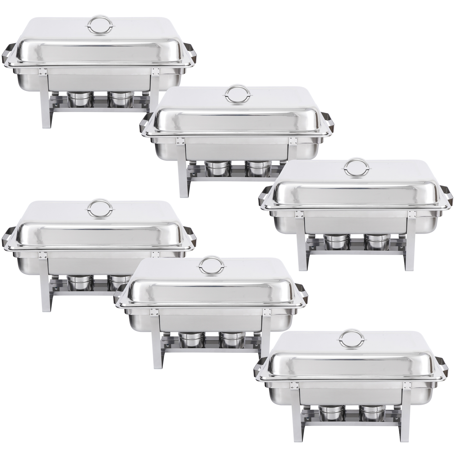 6 Pack Chafing Dish Buffet Set 8 Qt Stainless Steel Chafer Catering Warmer Set