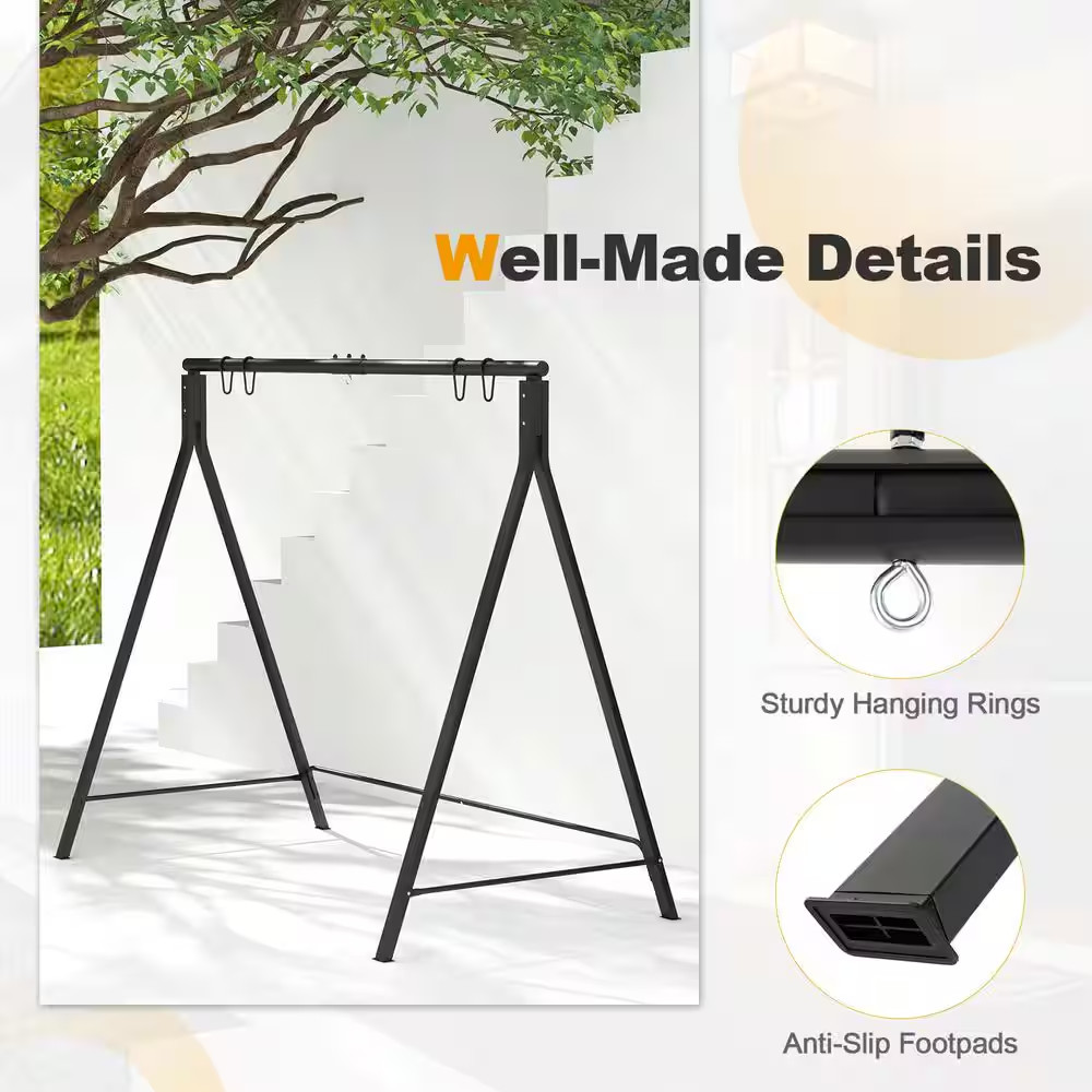Outdoor Porch Swing Frame 5.7 Ft. Metal Hammock Stand in Black