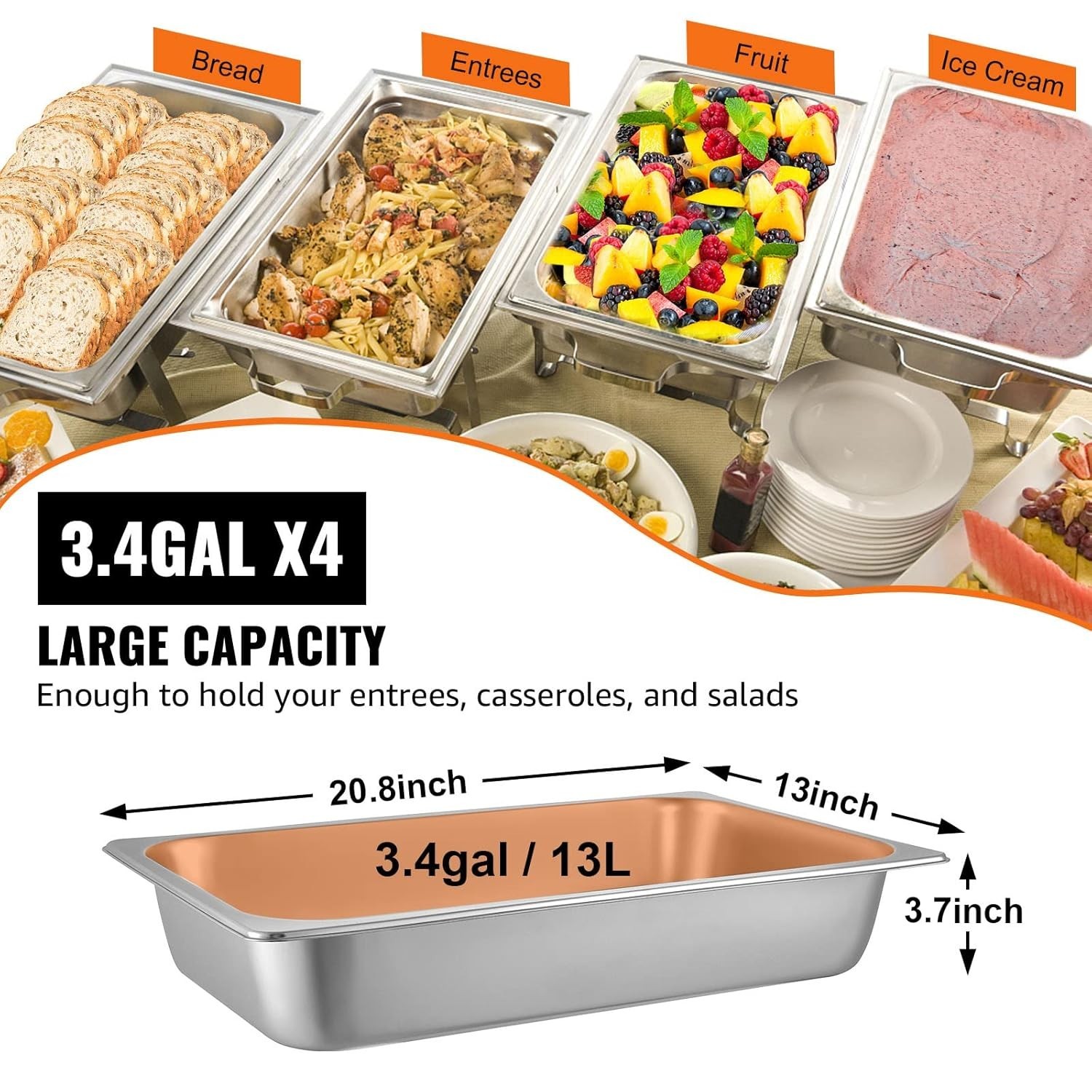 4 Pack Stainless Steel Full Size Hotel Pans with Lids – 3.7″ Deep, 0.8mm Thic…