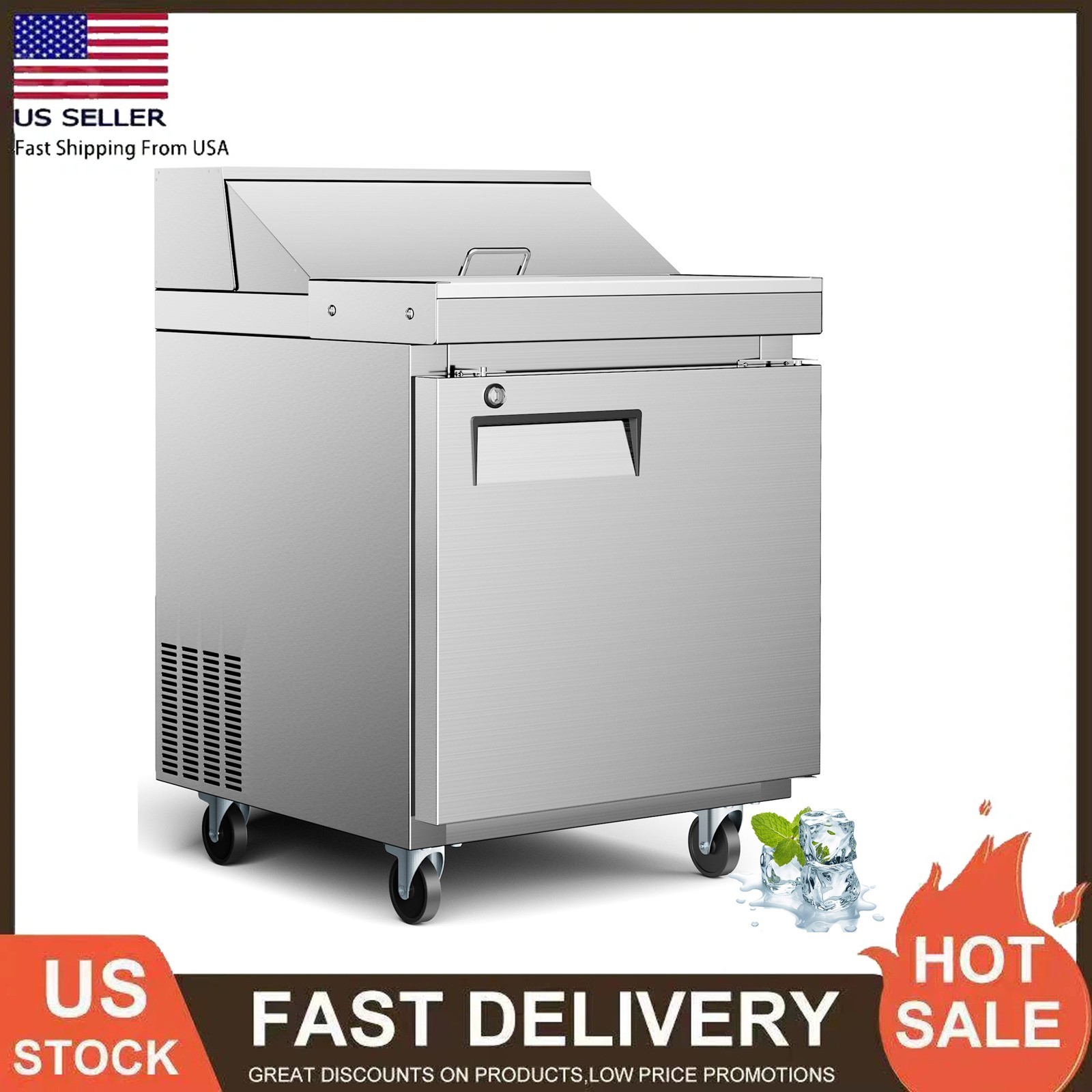 VP29S 28″ One Section Sandwich/Salad Prep Refrigerator w/Stainless Steel Cover