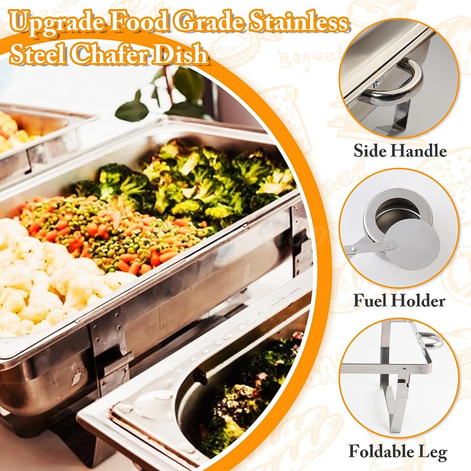 2 Pack 8QT Chafing Dish Stainless Steel Chafer Complete Set with 2 Warmer
