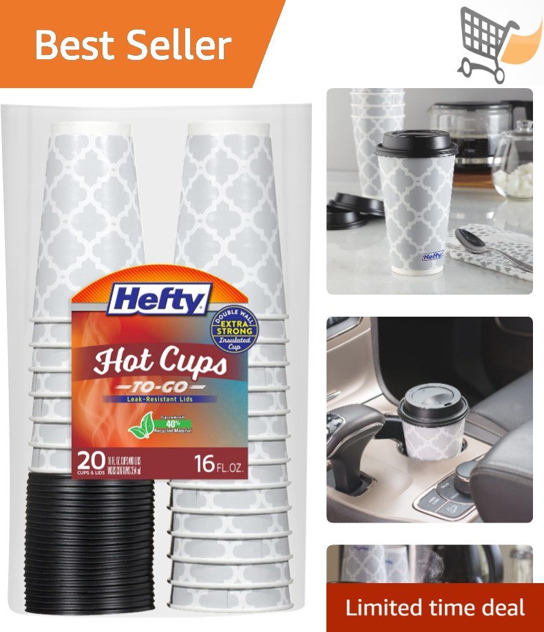 Disposable Coffee Cups with Lids 16oz Leak-Resistant Insulated 20 Pack