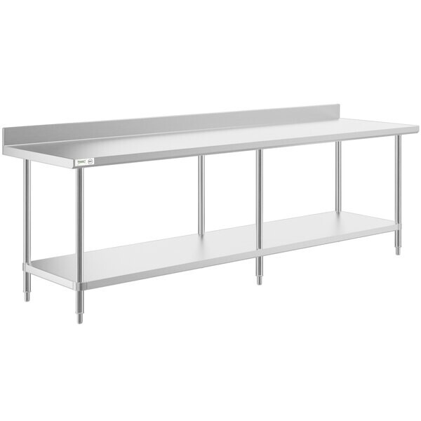 30″W x 108″L 14G Stainless Steel Work Restaurant Table w/Backsplash & Undershelf