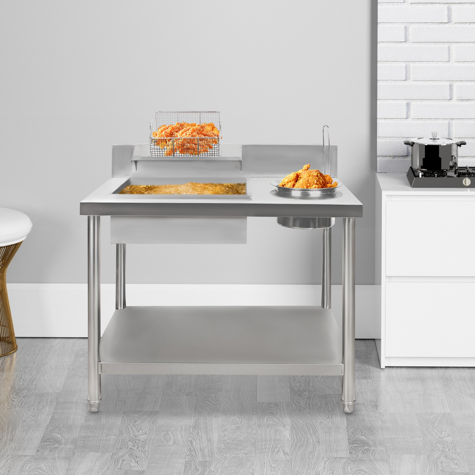 Commercial Breading Table Fried Chicken Station Prepare Workdesk Stainless Steel