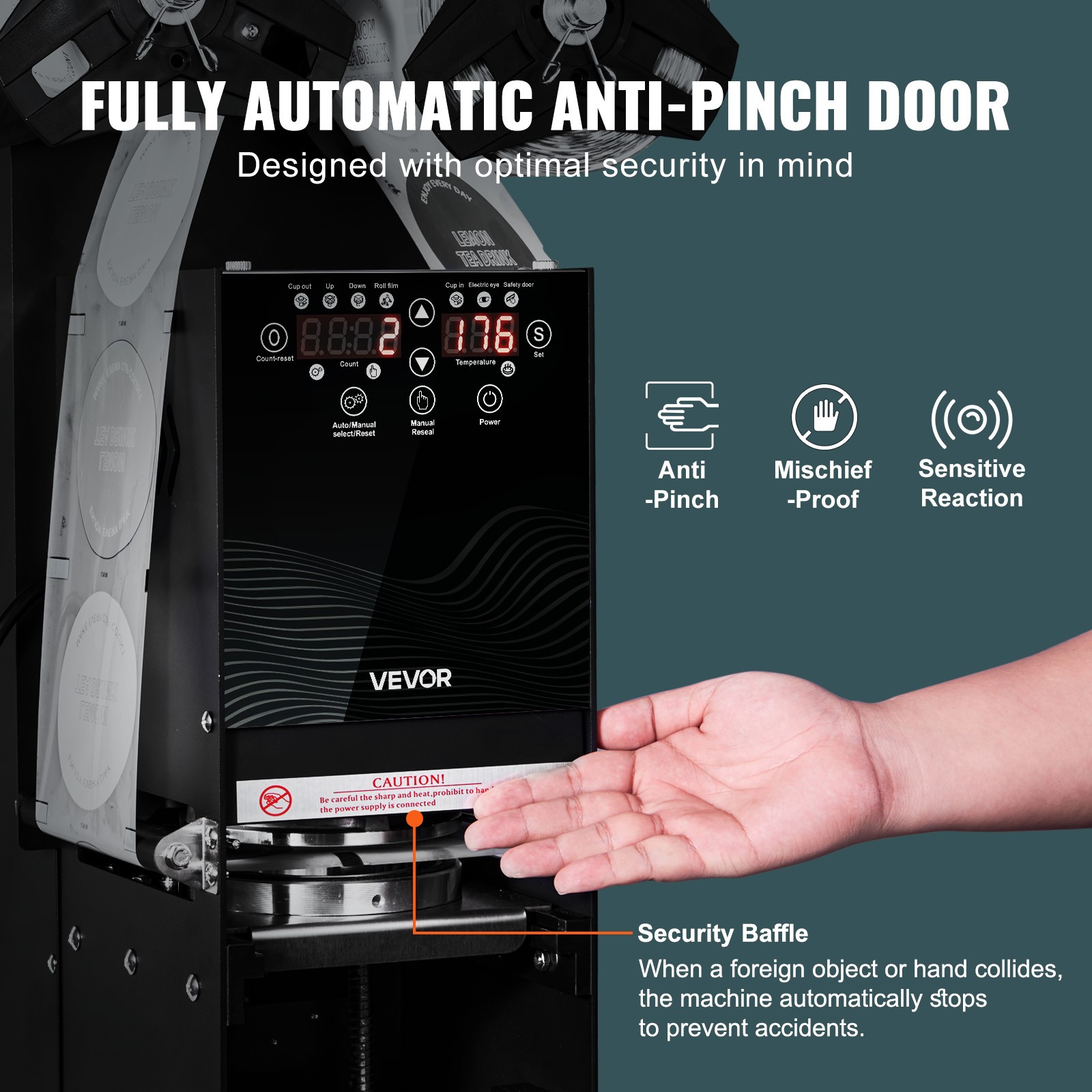 VEVOR Fully Automatic Sealing Machine Tea Cup Sealer 500-650 Cups/H 180 mm Black