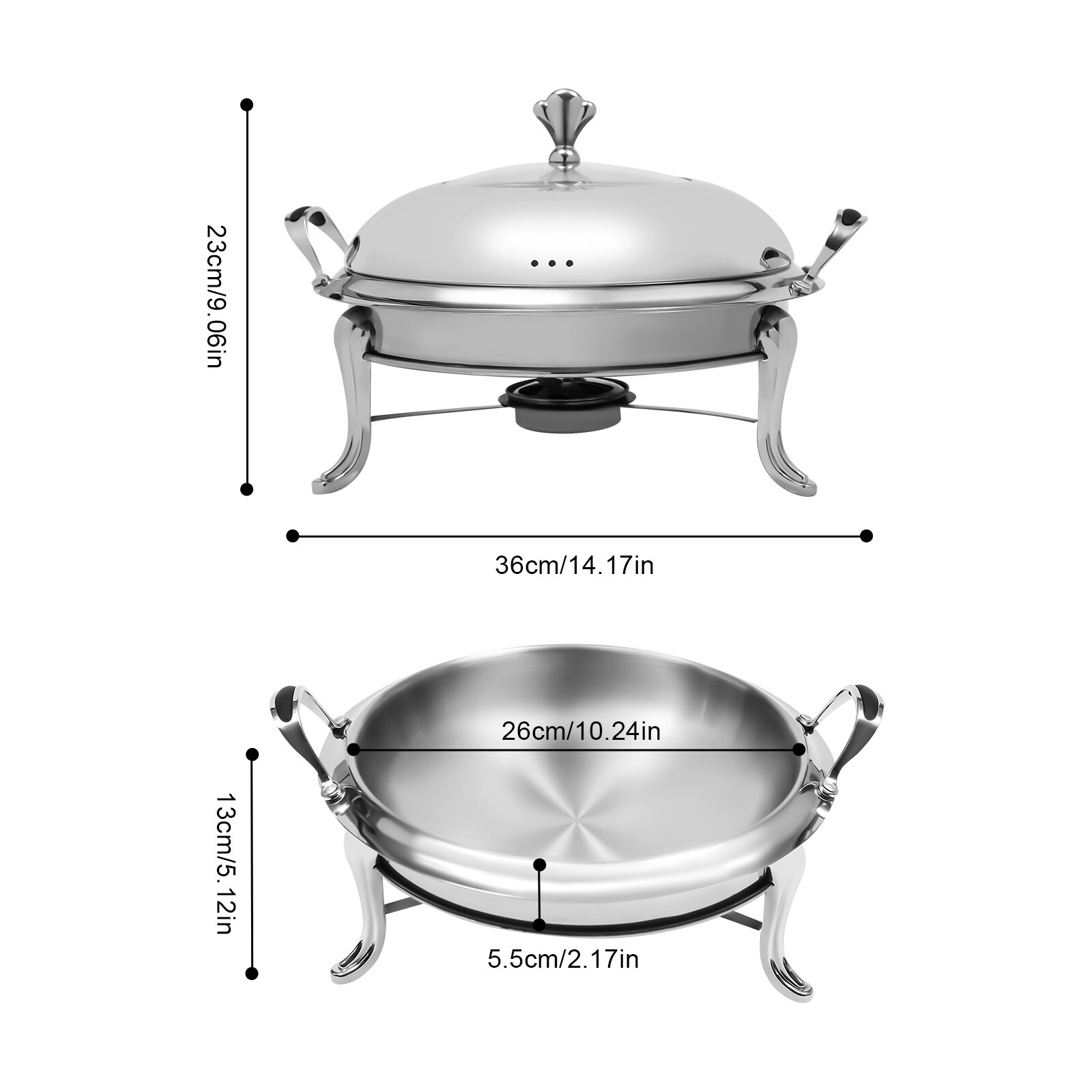 2.5L Round Stainless Steel Chafing Dish Set – Elegant Buffet Warmer