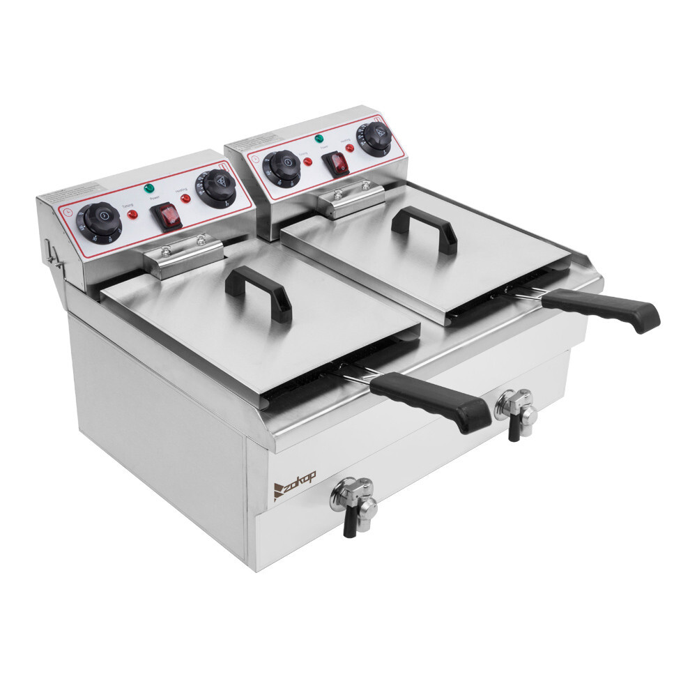 24.9QT/23.6L Stainless Steel Faucet Double Tank Deep Fryer 3400W (Large Handle)