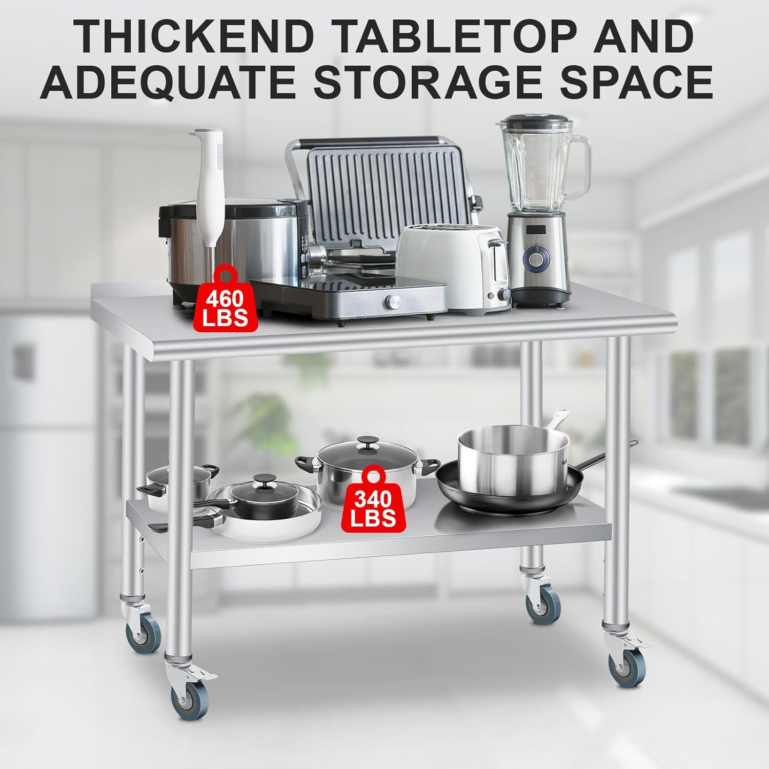 Commercial Stainless Table 60x24inch, Wheels & Backsplash, Adjustable Shelf