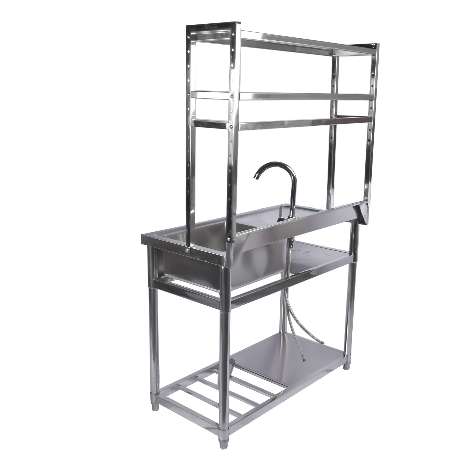 39.4in Stainless Steel Utility Sink Set Left Platform Commercial Sink w/ Shelves