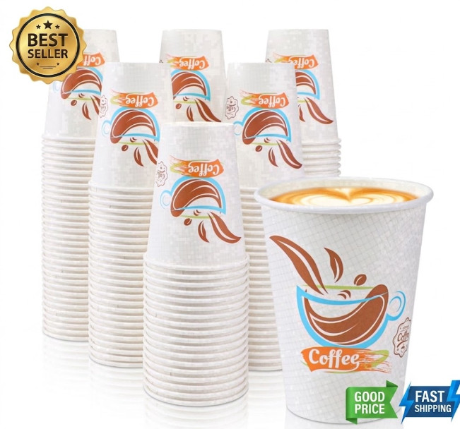 12 oz Disposable Paper Hot Cups 100 Count Coffee & Tea Cups