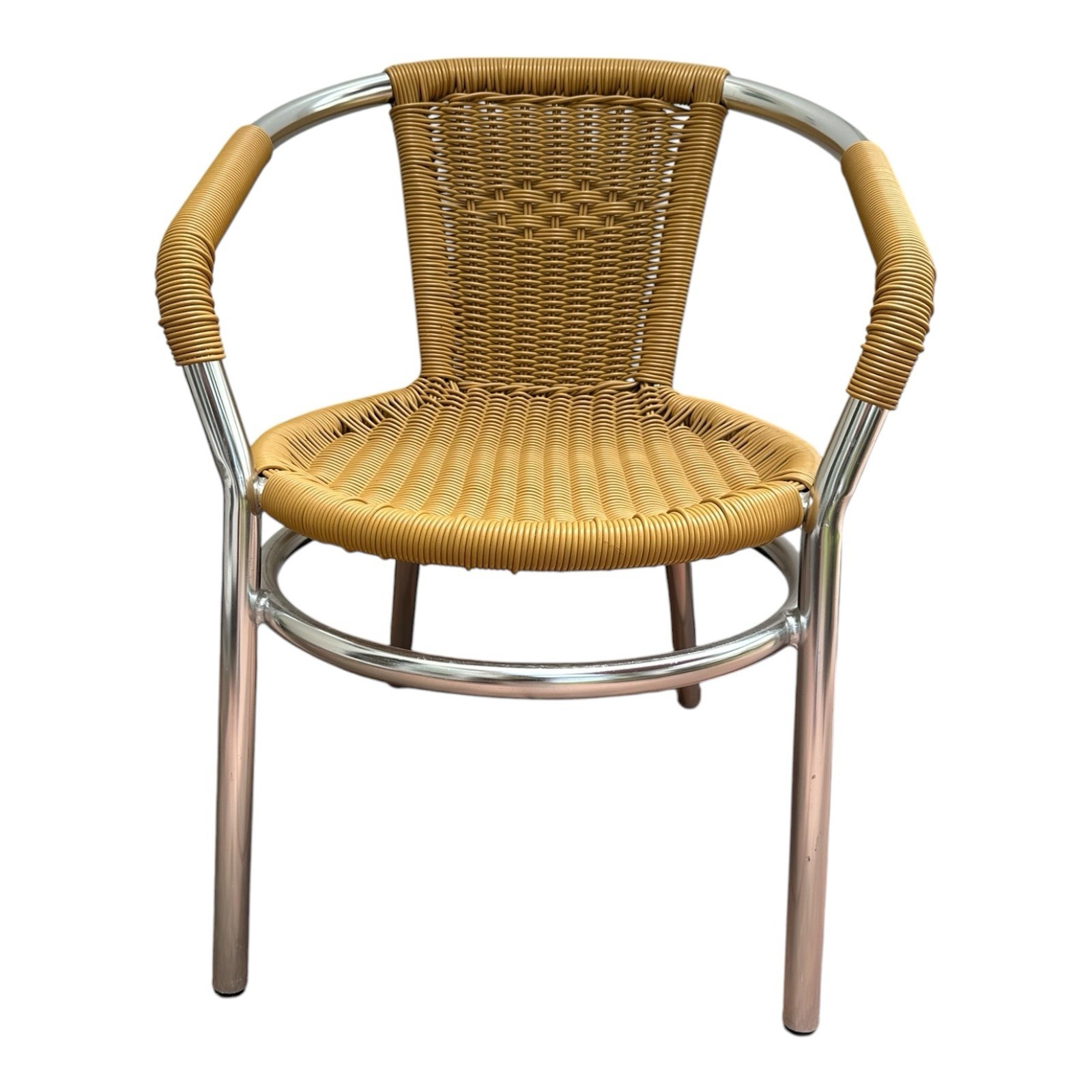 DHC Furniture Inc Commercial Grade Wicker Chrome Barrel Dining Chairs Set 4 VG