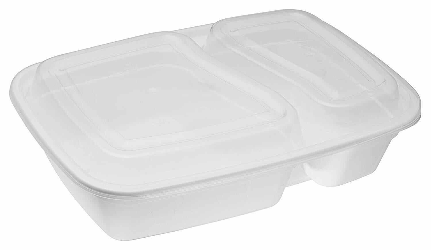 100 Pack – Meal Prep Containers White 2 Compartments with Lids 32 oz.