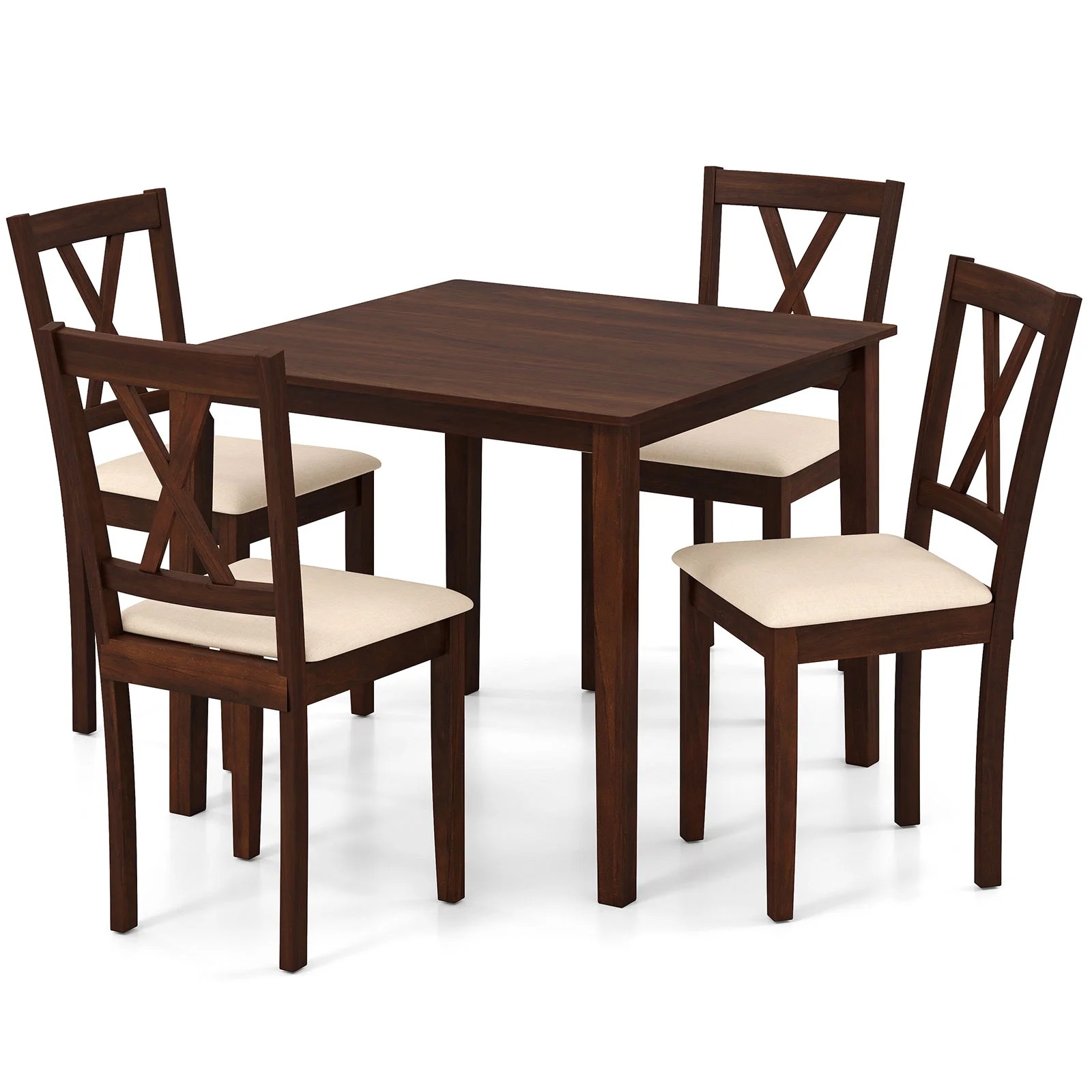 5-Piece Dining Table Set for 4 Square Kitchen Table 4 Armless Cushioned Chairs