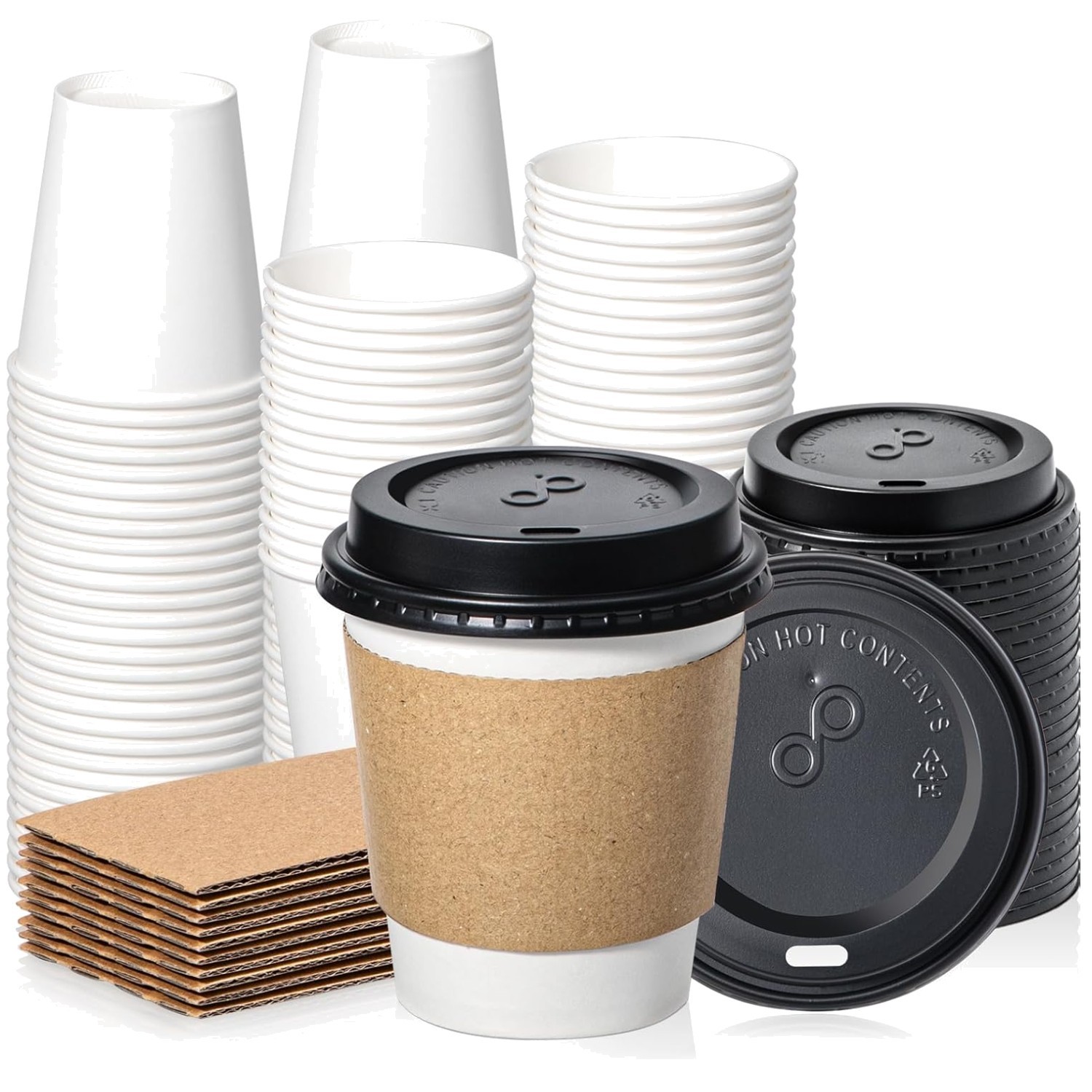 50 Pack 10 oz Disposable Coffee Cups with Lids and Sleeves