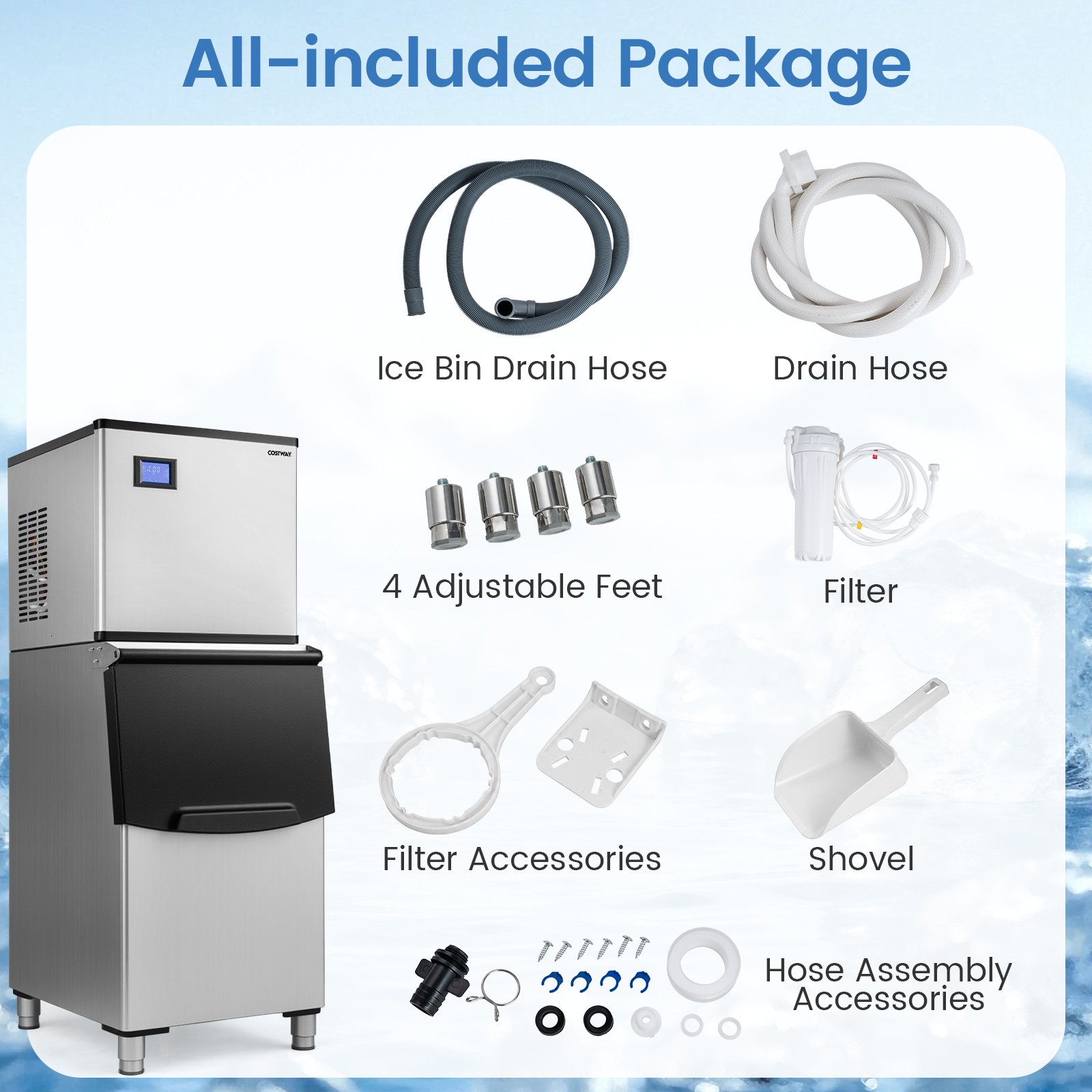 Commercial Ice Maker 450 lbs/24H Ice Machine w/250 lbs Storage Bin Self-cleaning