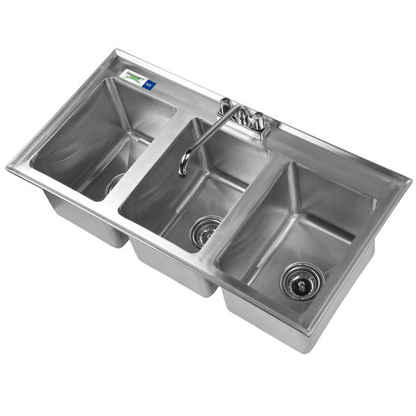 Commercial 37″ Three Compartment Bowl Faucet Stainless Steel NSF Drop-In 3 Sink