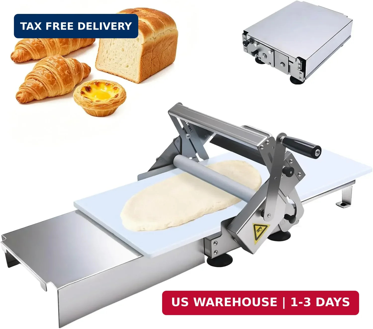 40.5 Inch Foldable Manual Dough Sheeter, Stainless Steel Dough Roller Machine wi
