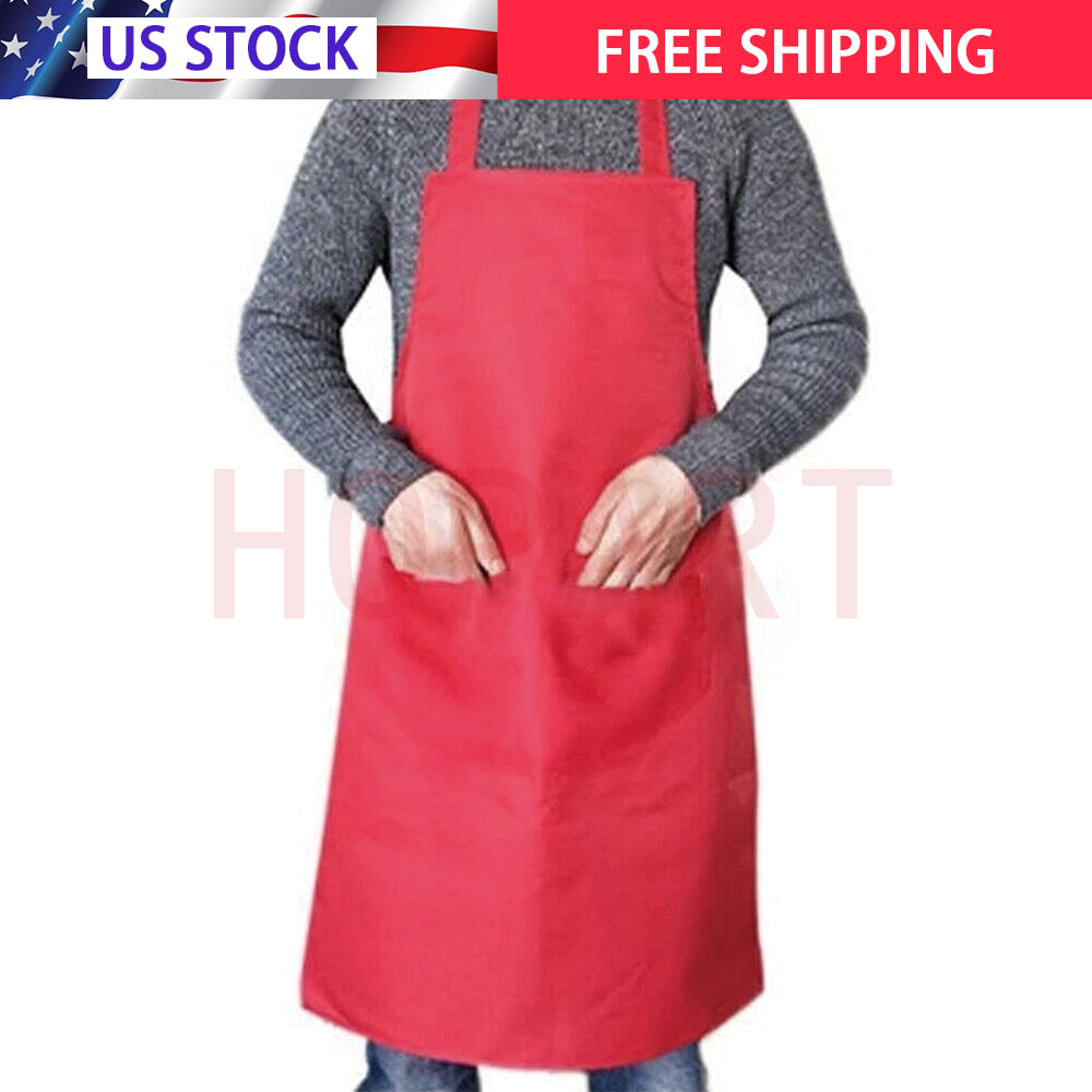 2 Pockets Kitchen Chef Bib Apron Cooking Waterproof Butcher Catering Restaurant