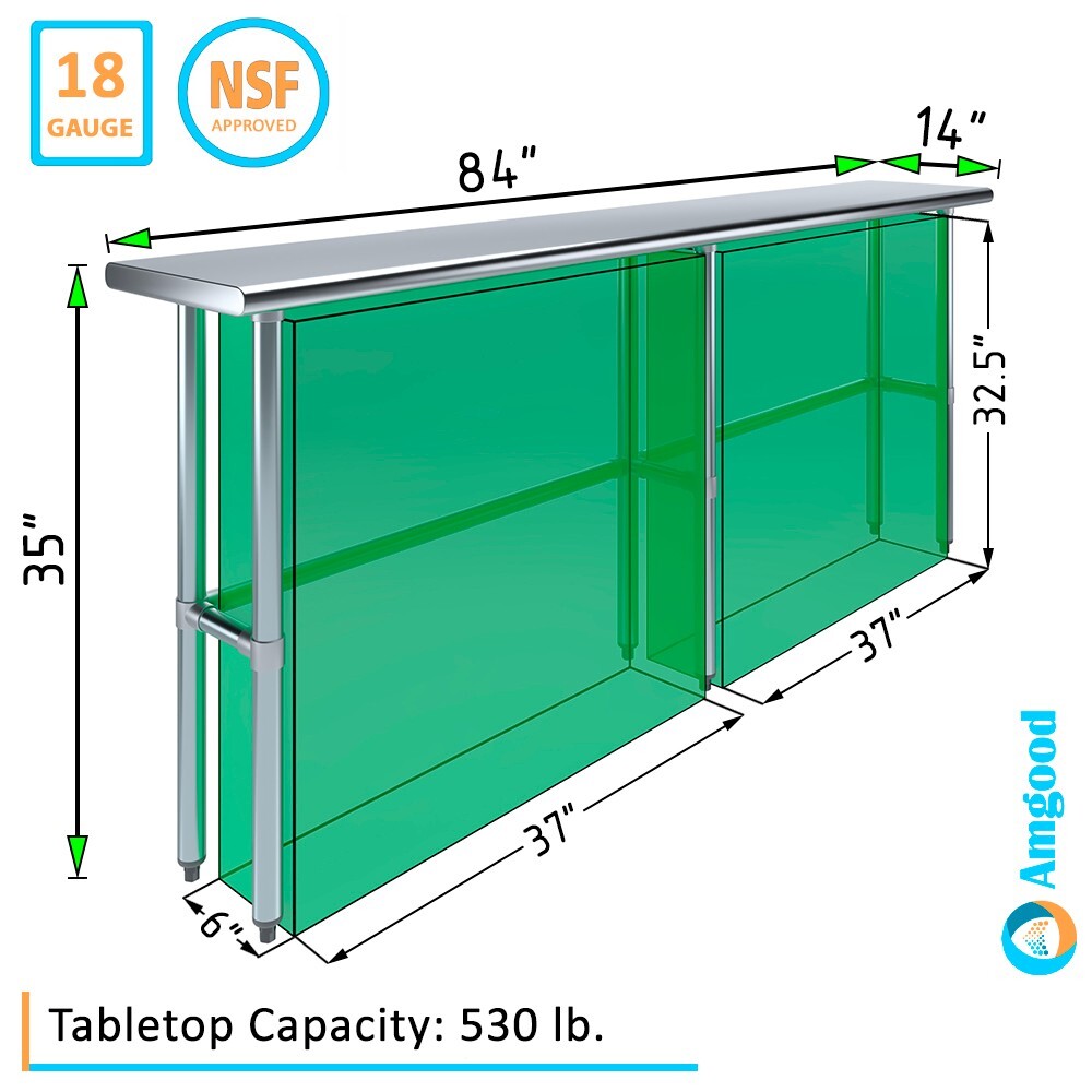 14″ X 84″ Stainless Steel Open Base Table | NSF Prep Metal Work Table