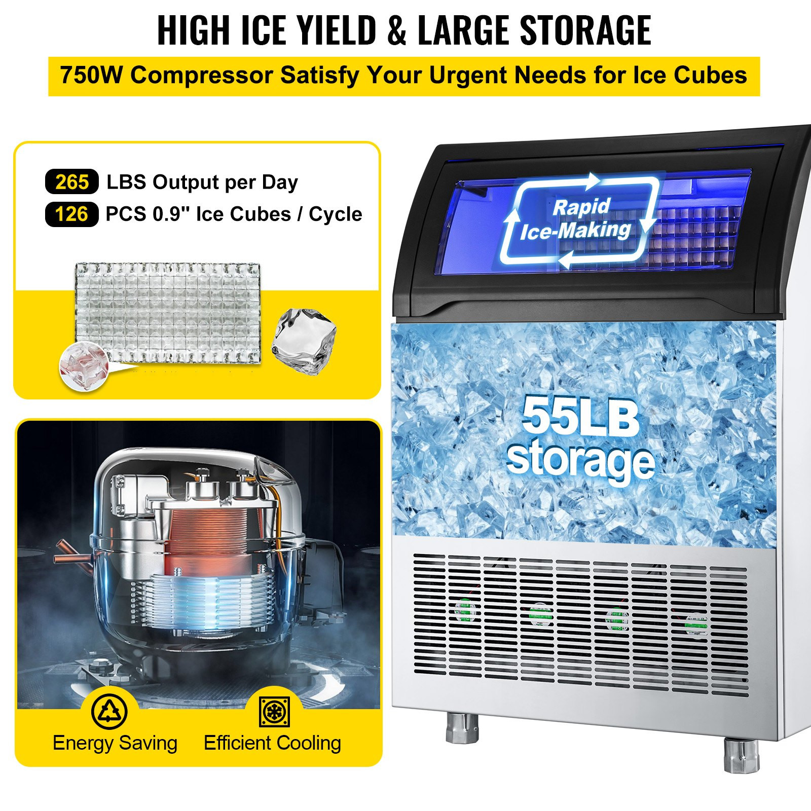265LBS / 24H Premium Quality Ice Maker Cube Type Ice Machine