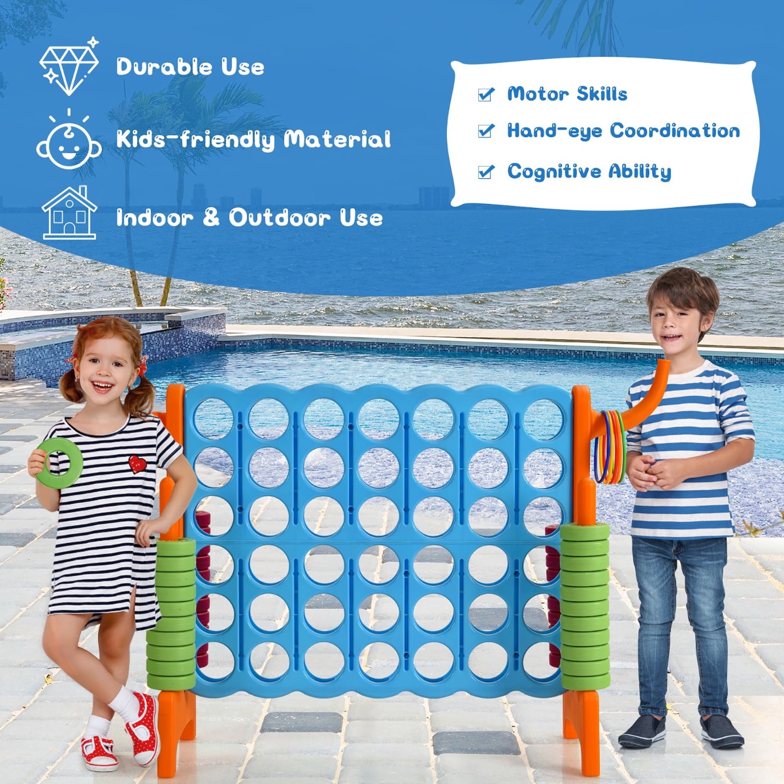 1 Costway Giant 4-in-A-Row Game Set w/ Basketball Hoop Orange FREESHIP