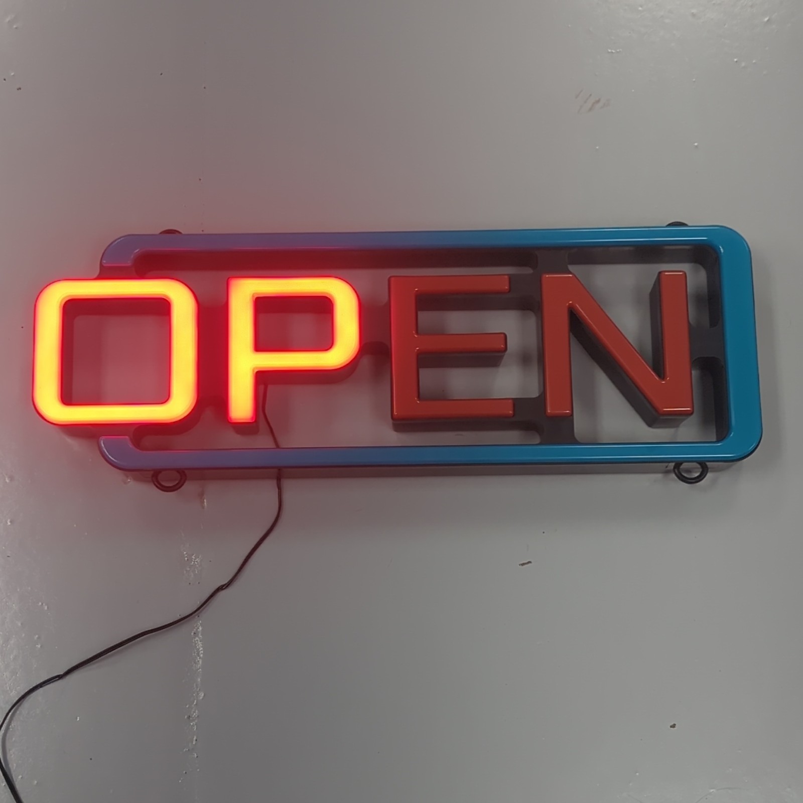LED Neon Style «OPEN» Lighted Restaurant Sign Red/Blue Border w/Power Adapter