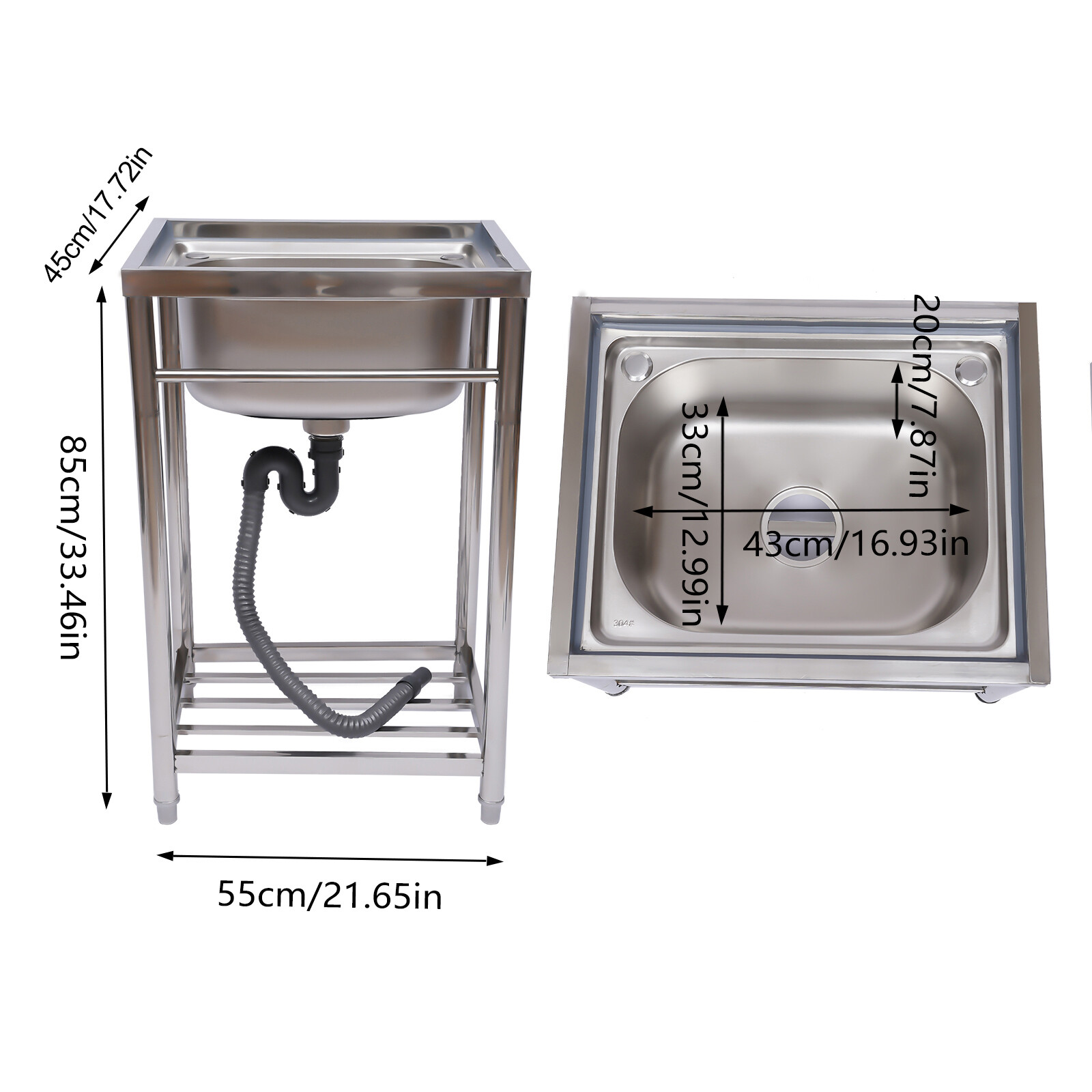 Commercial Kitchen Sink Free Standing Stainless Steel Catering Washing Bowl