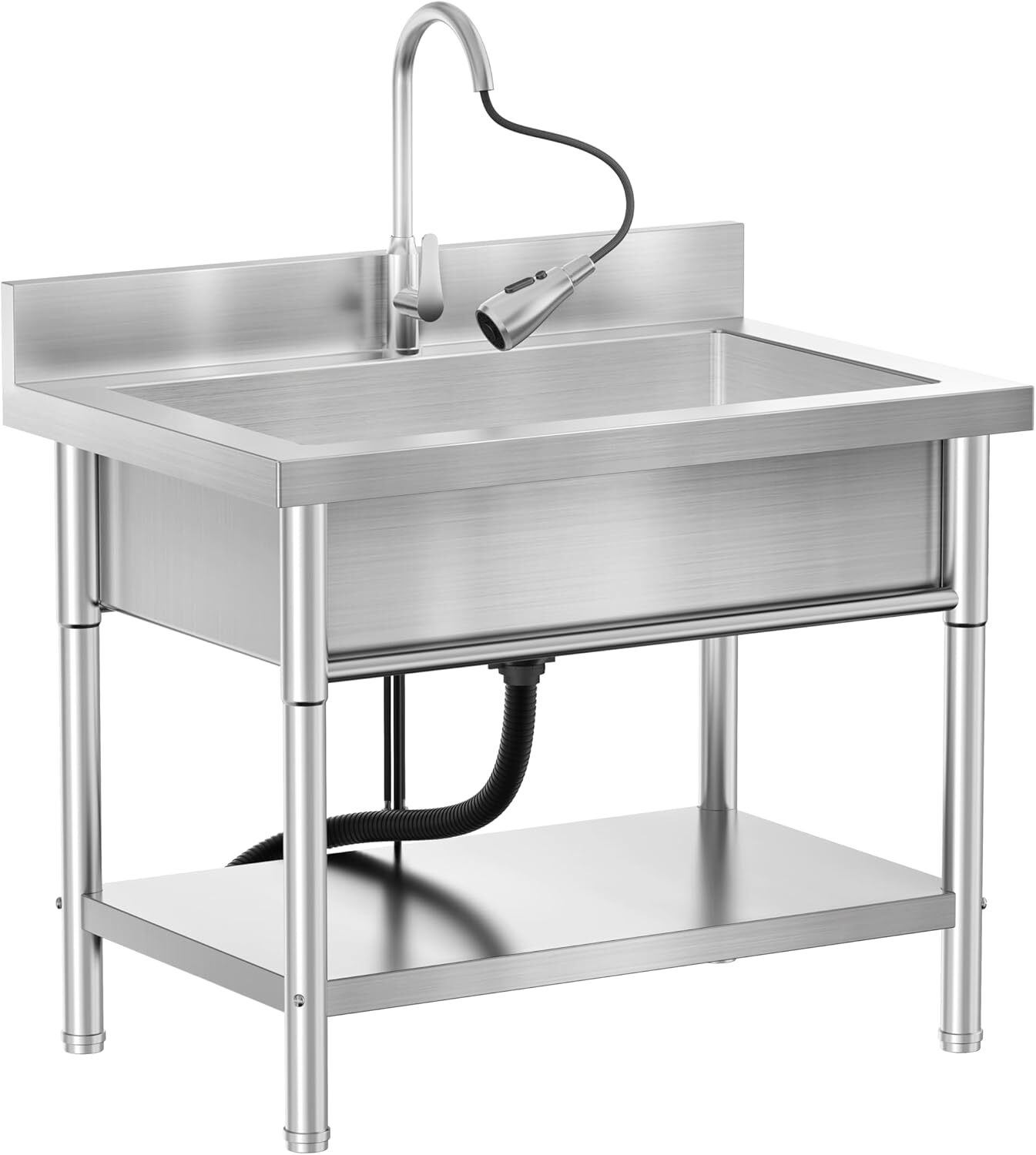 Stainless Steel Sink Free Standing with Pull-Out Faucet for Kitchen Restaurant..