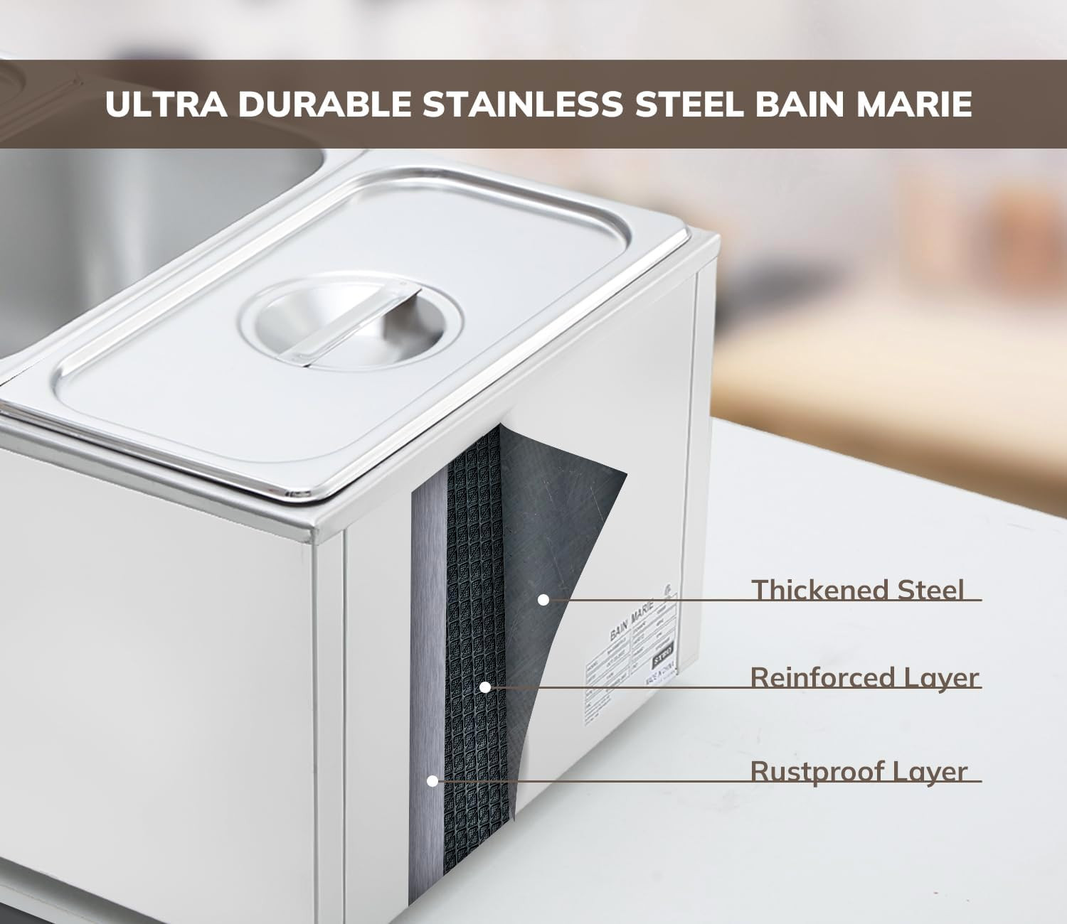 Food Warmer Commercial Grade Stainless Steel Bain Marie Easy to Clean Steam Tabl