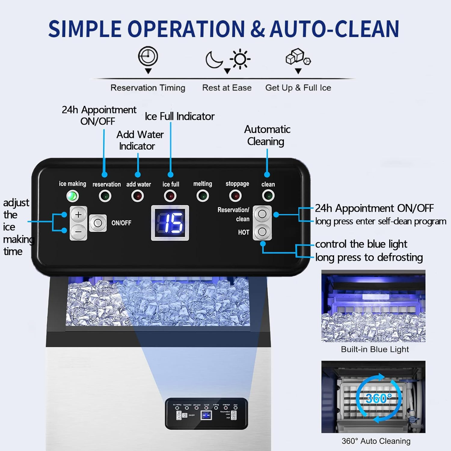 Commercial Ice Maker Machine 120Lbs/24H with 35Lbs Ice Capacity, 45Pcs Clear Ice
