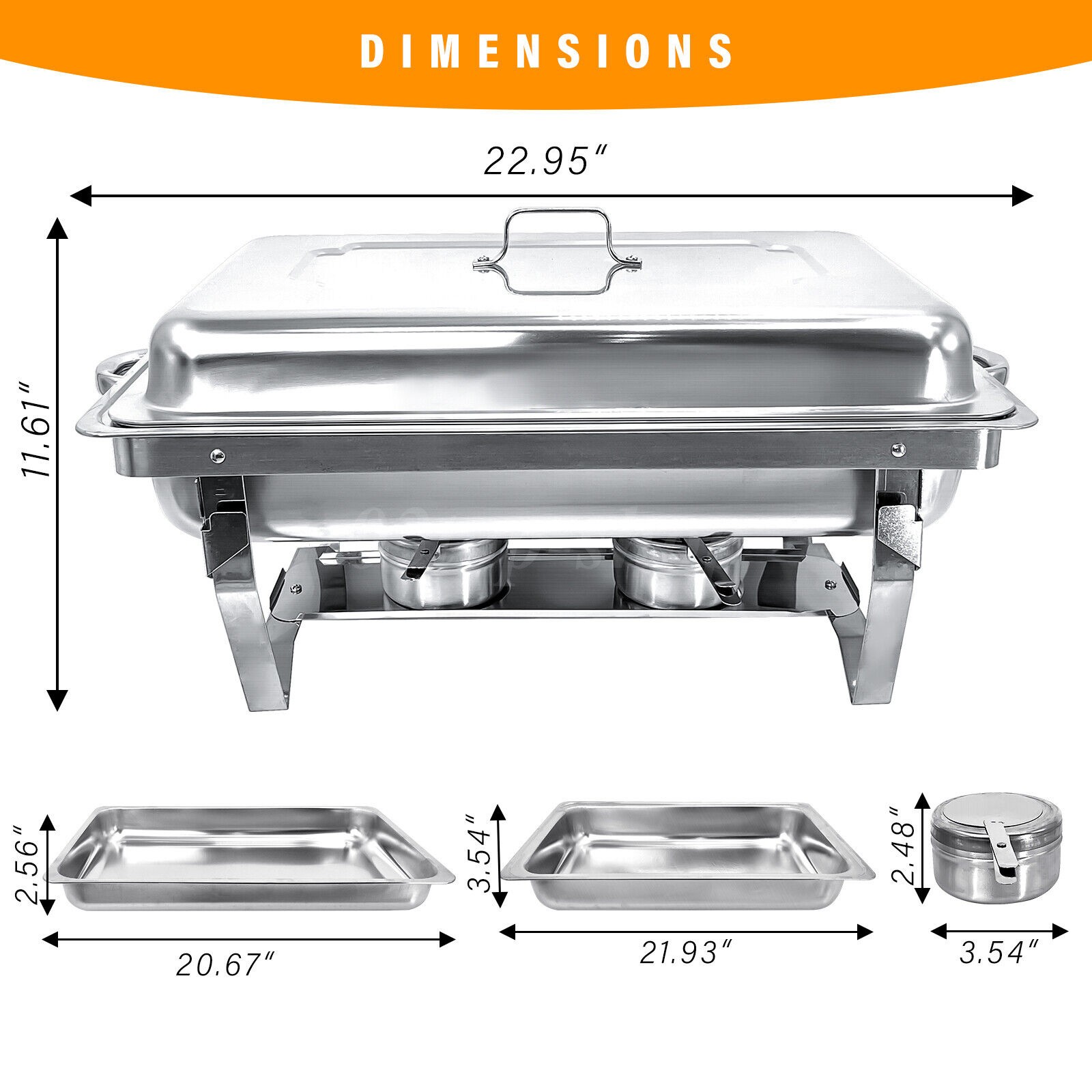 2 Pack 8QT Chafing Dish Stainless Steel Chafer Complete Set with 2 Warmer
